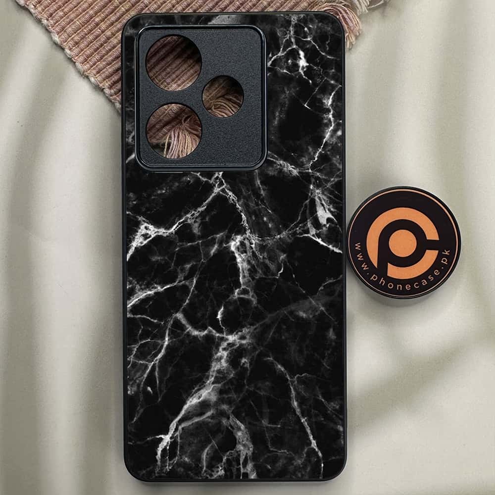 Realme GT 7T - Black Marble Series - Premium Metal Printed soft Bumper shock Proof Case