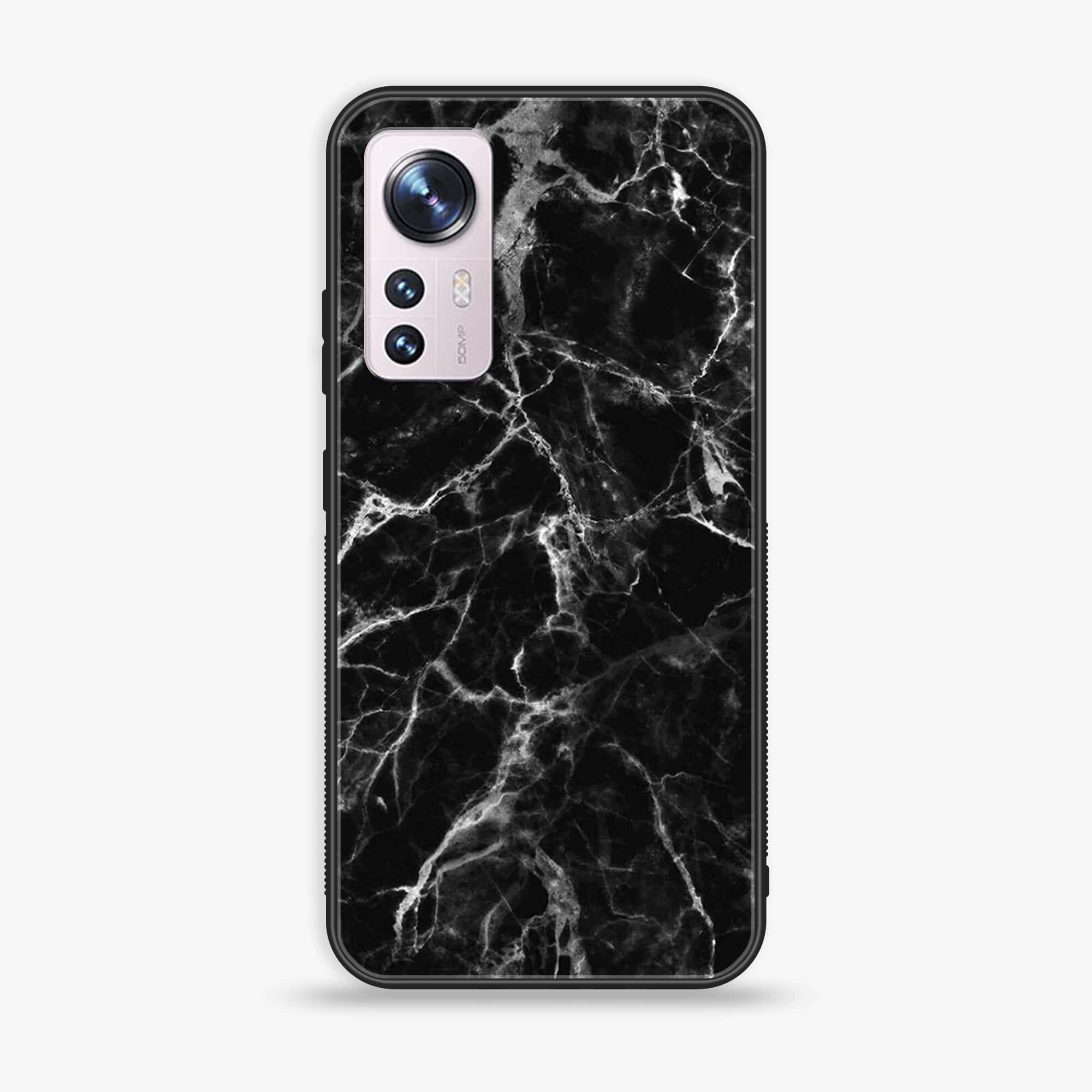 Xiaomi 12X  Black Marble Series  Premium Printed Glass soft Bumper shock Proof Case