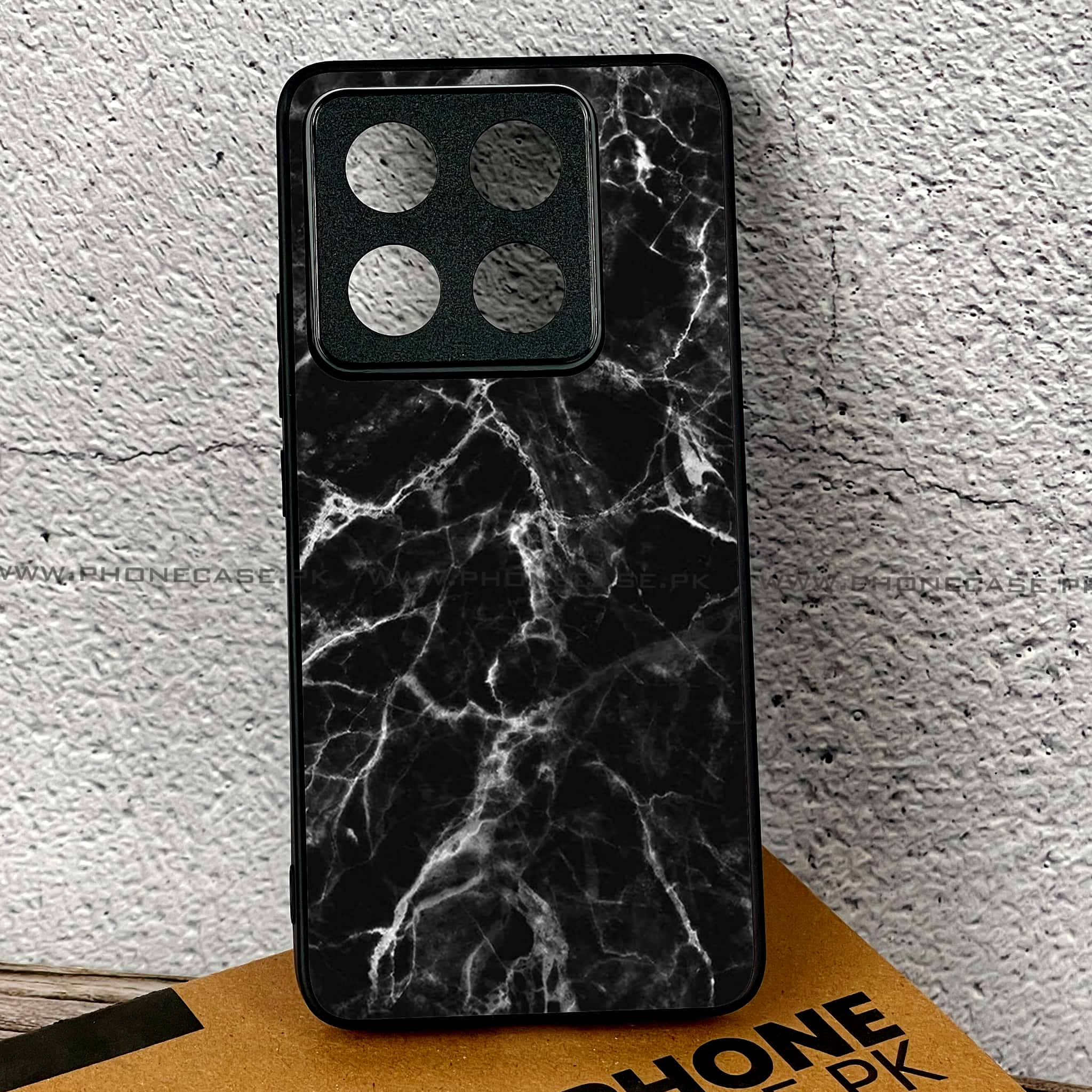 Xiaomi 14T - Black Marble Series - Premium Printed Glass soft Bumper shock Proof Case