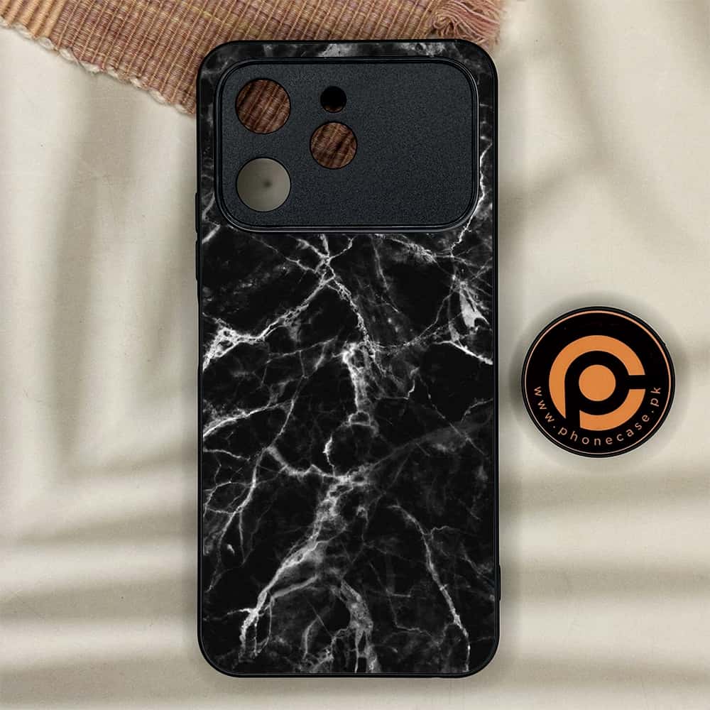 Tecno Spark 40 - Black Marble Series - Premium Metal Printed soft Bumper shock Proof Case