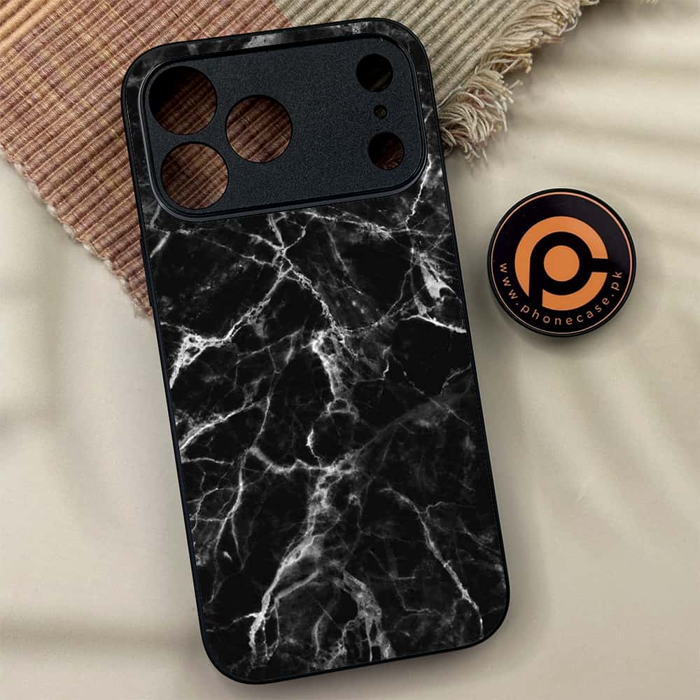 iPhone 17 Pro Max - Black Marble Series - Premium Metal Printed soft Bumper shock Proof Case