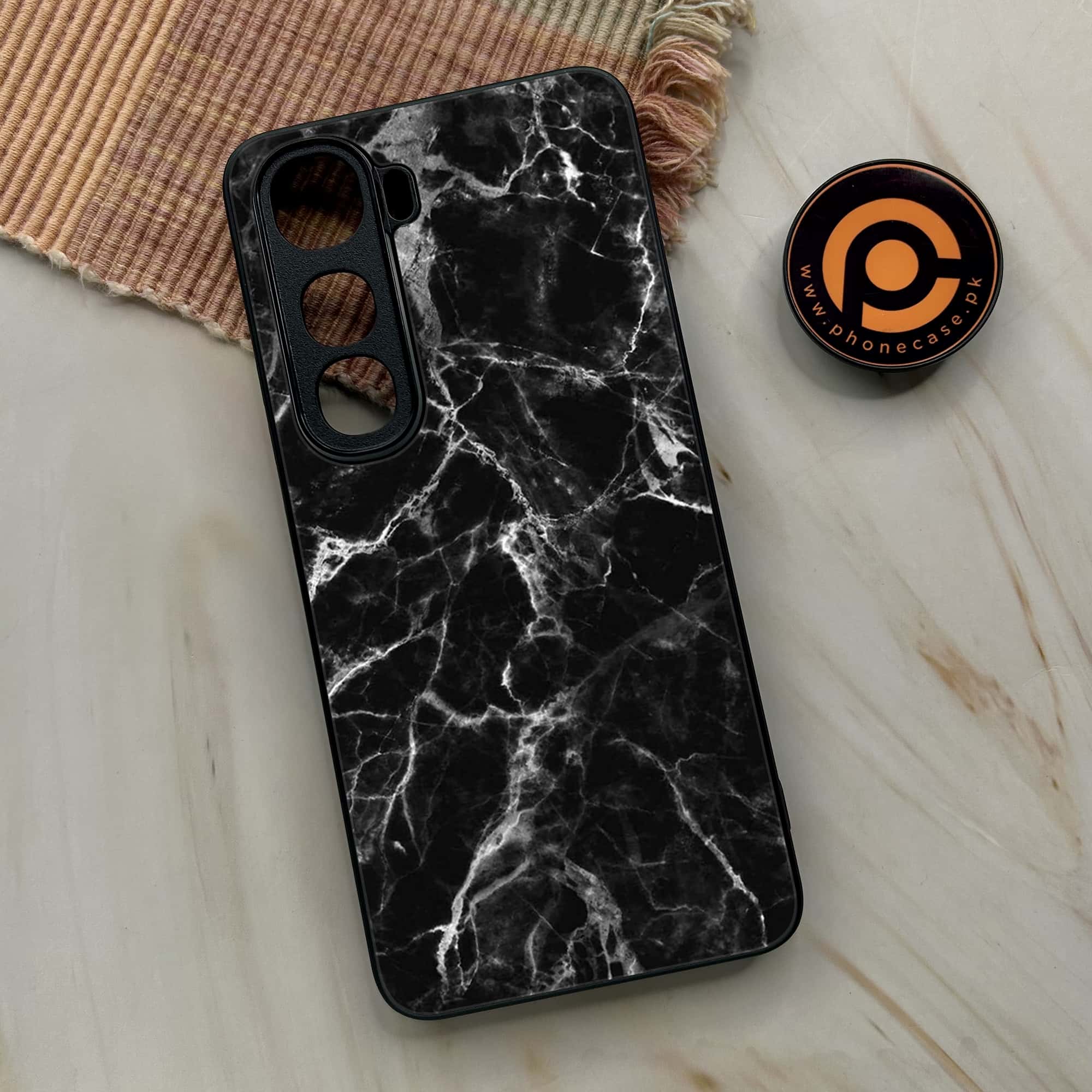 Vivo Y400 - Black Marble Series - Premium Metal Printed soft Bumper shock Proof Case