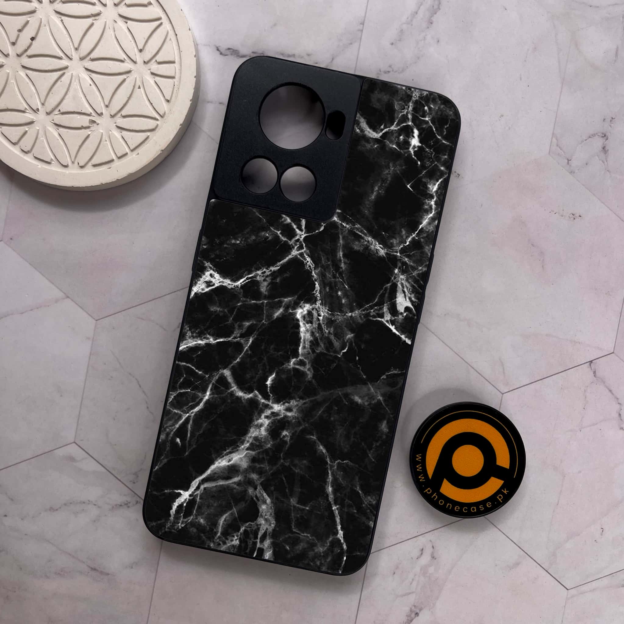 OnePlus 10R - Black Marble Series - Premium Metal Printed soft Bumper shock Proof Case