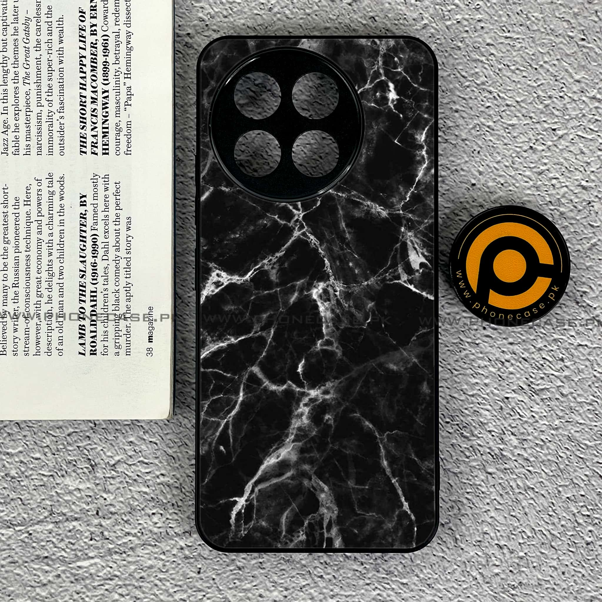 Tecno Spark 30 Pro - Black Marble Series - Premium Printed Glass soft Bumper shock Proof Case