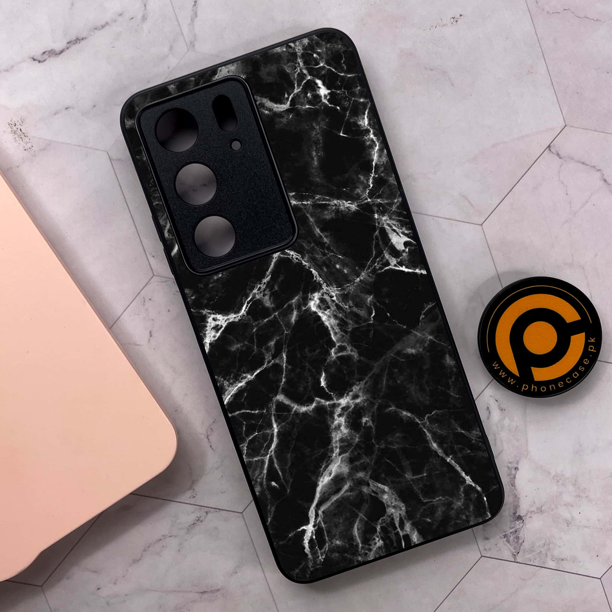 Realme C75x 4G - Black Marble Series - Premium Metal Printed soft Bumper shock Proof Case