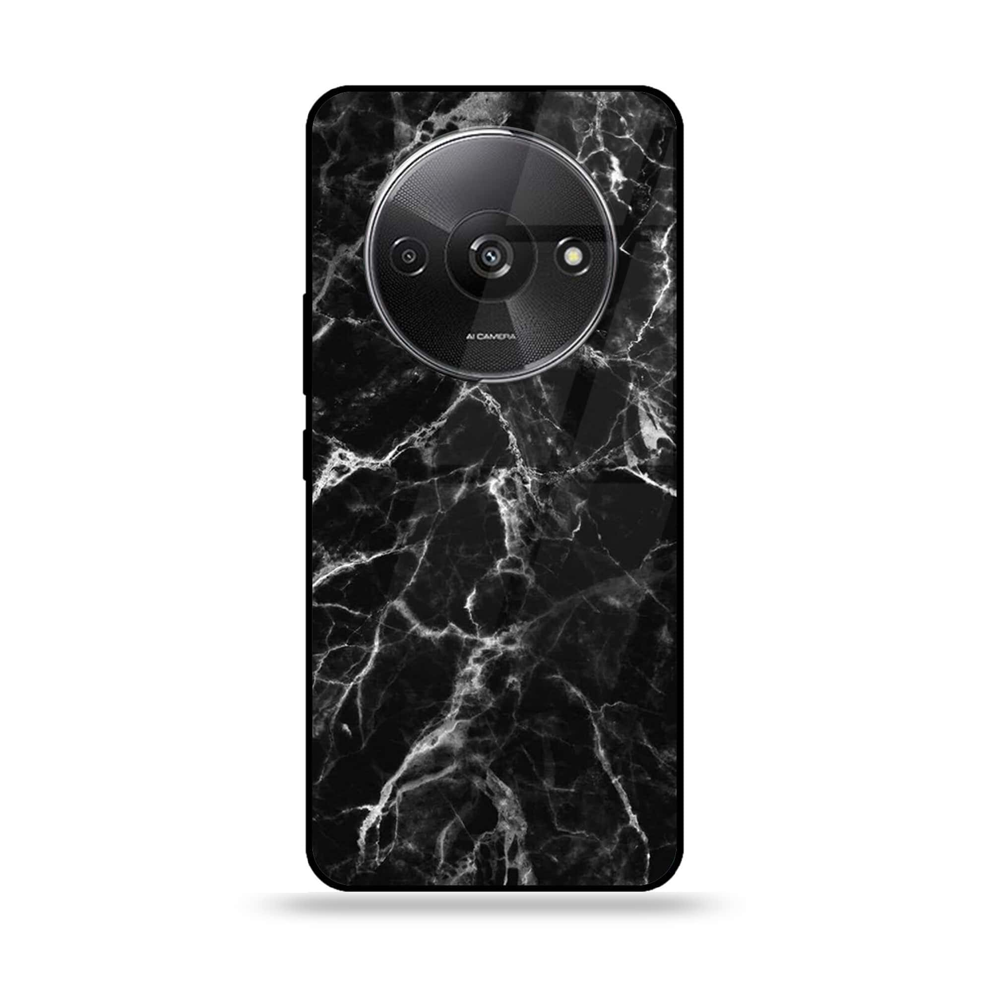 Xiaomi Redmi A3 - Black Marble Series - Premium Printed Glass soft Bumper shock Proof Case