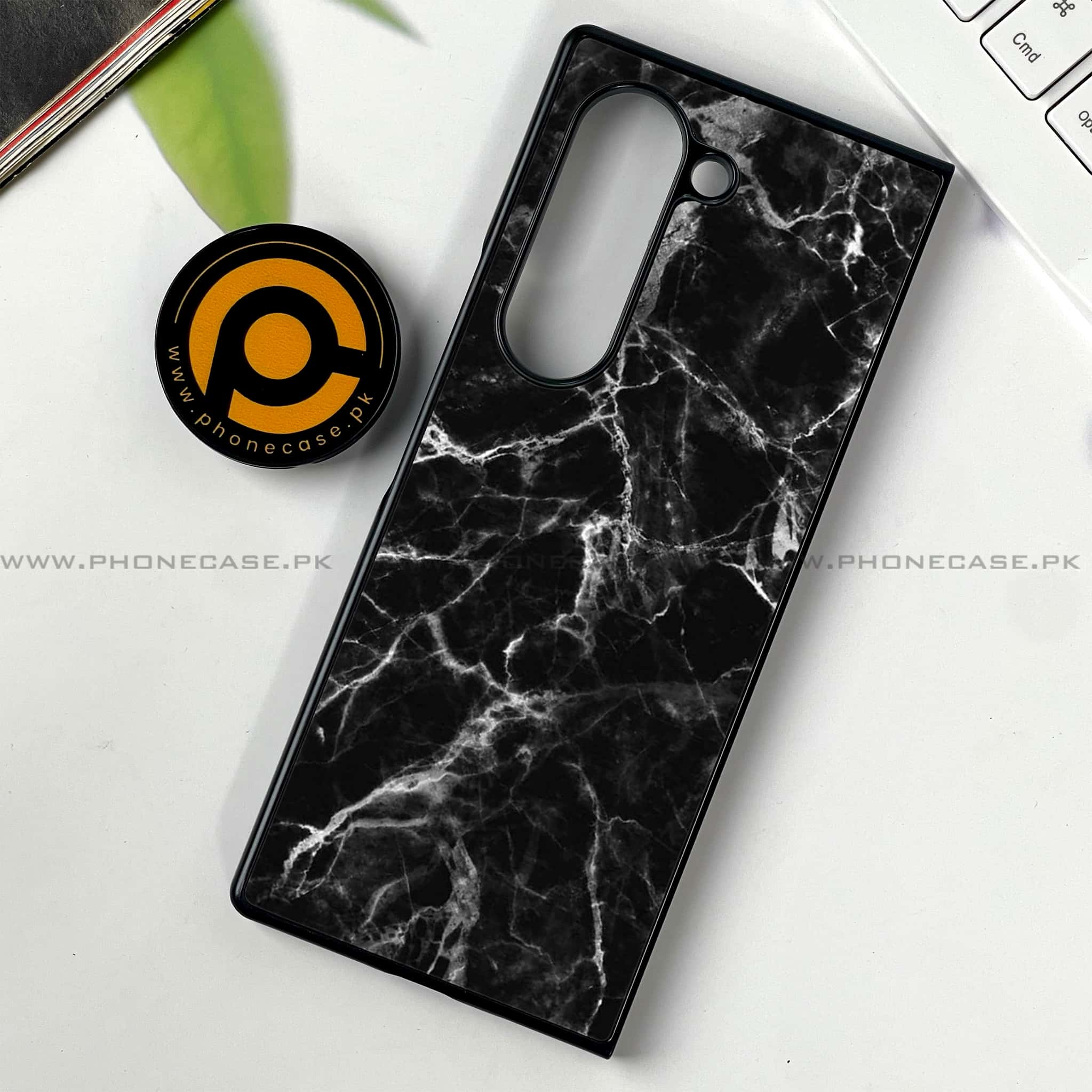 Samsung Galaxy Z Fold 6 - Black Marble Series - Premium Printed Metal soft Bumper shock Proof Case