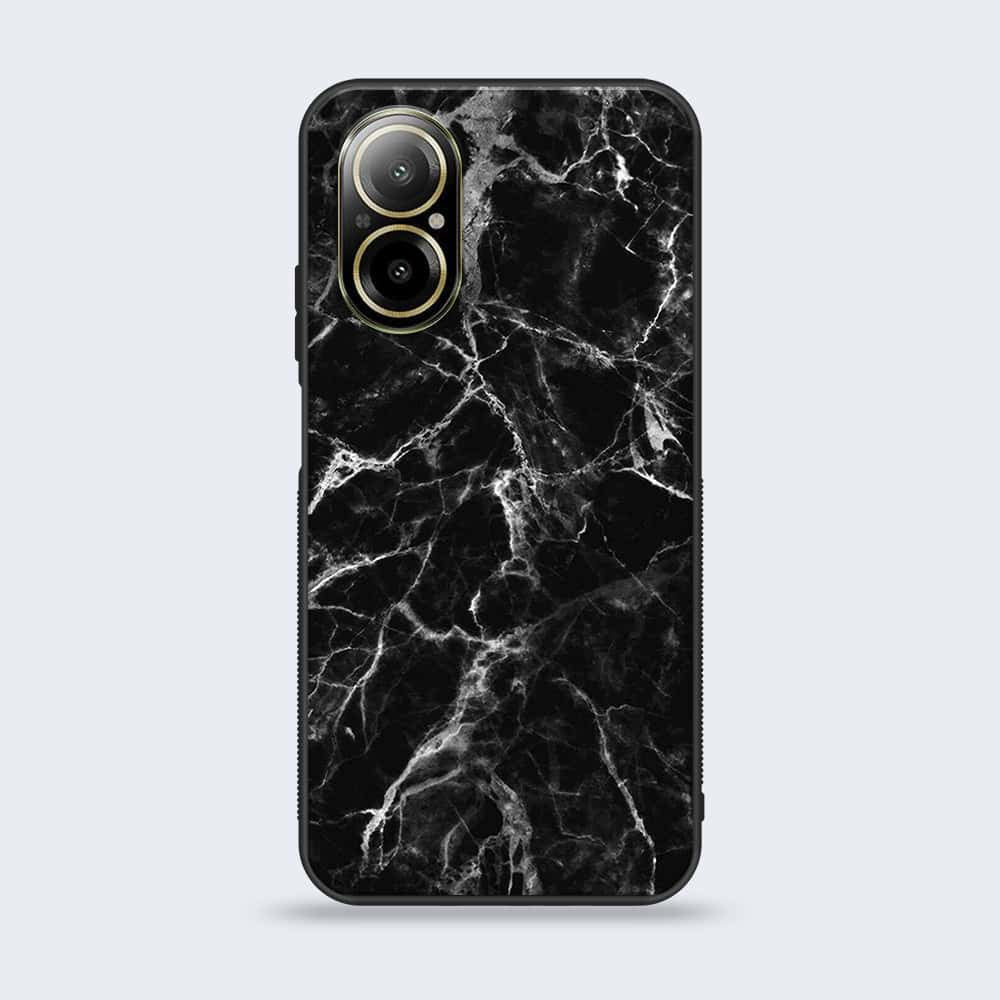 Realme C67 - Black Marble Series - Premium Printed Glass soft Bumper shock Proof Case