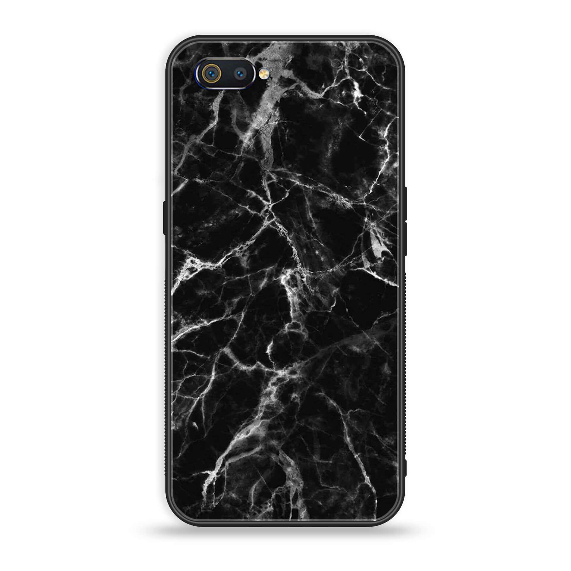 Oppo Realme C2 - Black Marble Series - Premium Printed Glass soft Bumper shock Proof Case