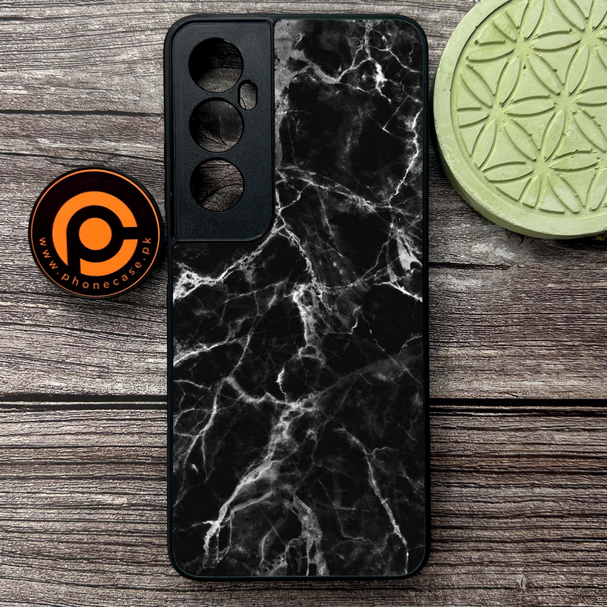 Realme C65  - Black Marble Series - Premium Metal Printed soft Bumper shock Proof Case