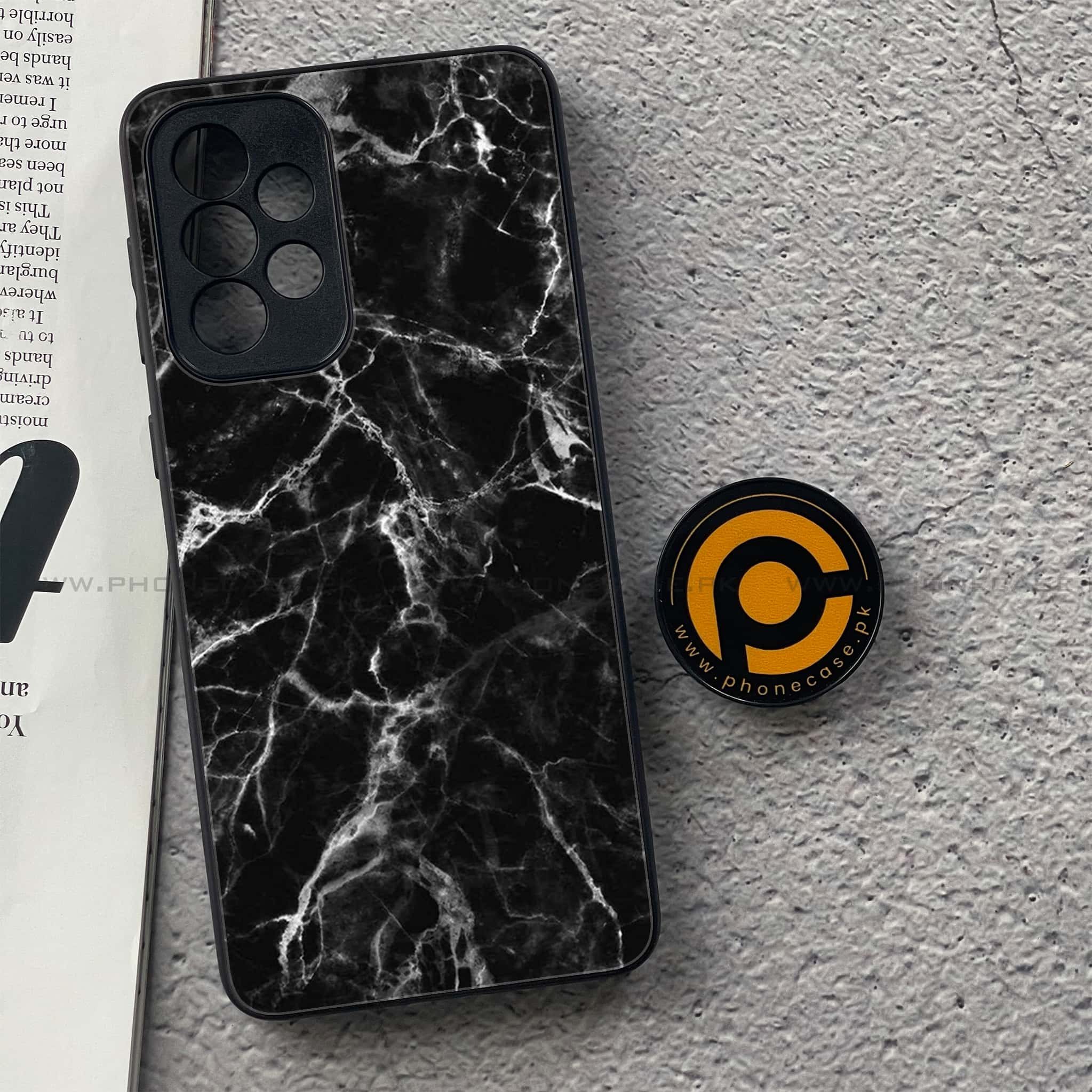 Samsung Galaxy A33 - Black Marble Series - Premium Printed Glass soft Bumper shock Proof Case