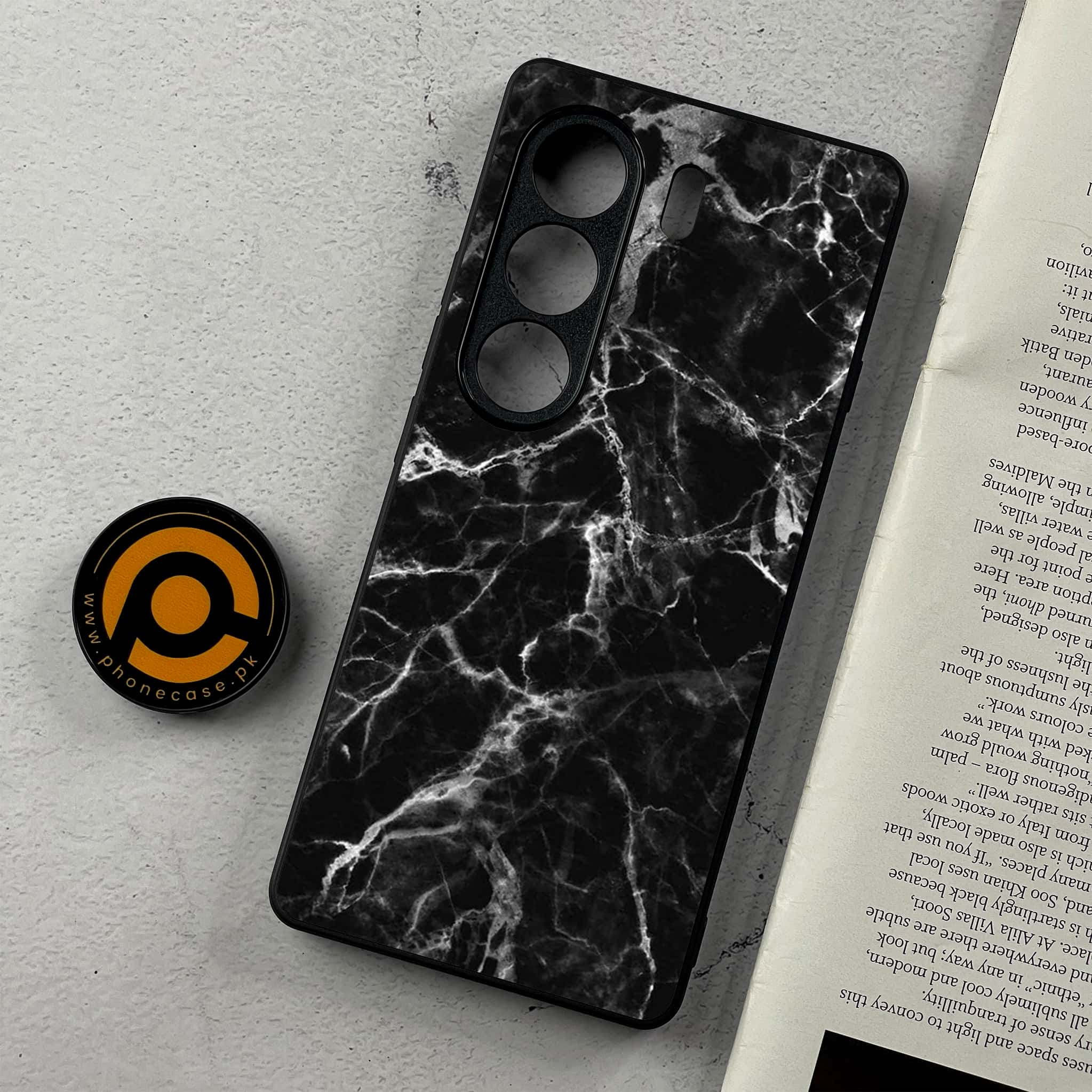 Tecno Camon 40 - Black Marble Series - Premium Metal Printed Soft Bumper Shockproof Case