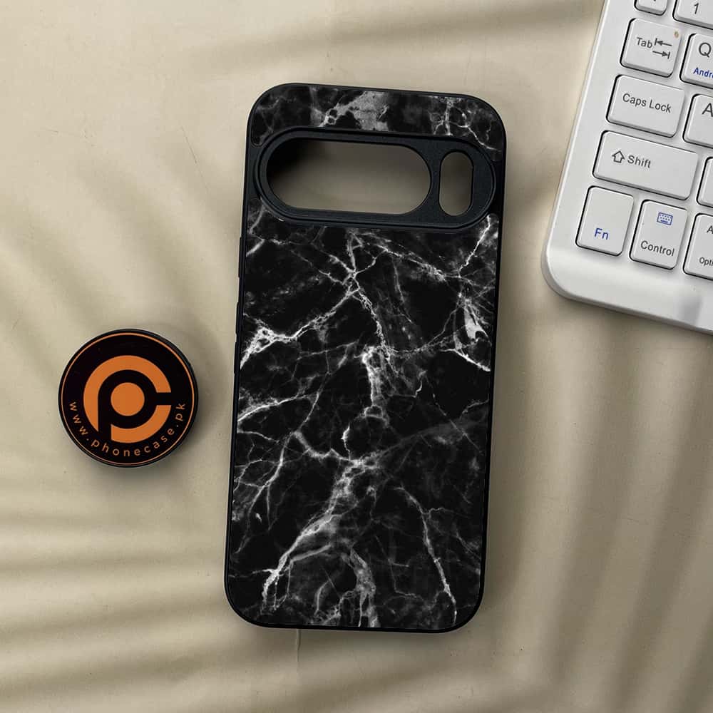 Google Pixel 10  - Black Marble Series - Premium Metal Printed soft Bumper Shockof Case