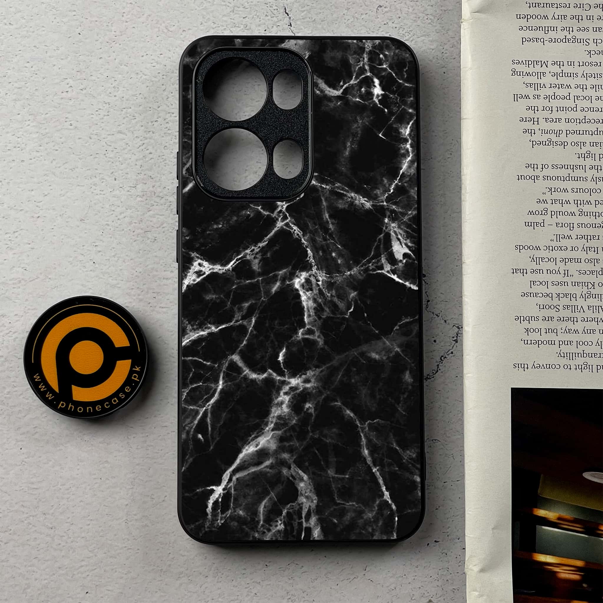 Oppo Reno 13 Pro - Black Marble Series - Premium Metal Printed Soft Bumper Shockproof Case