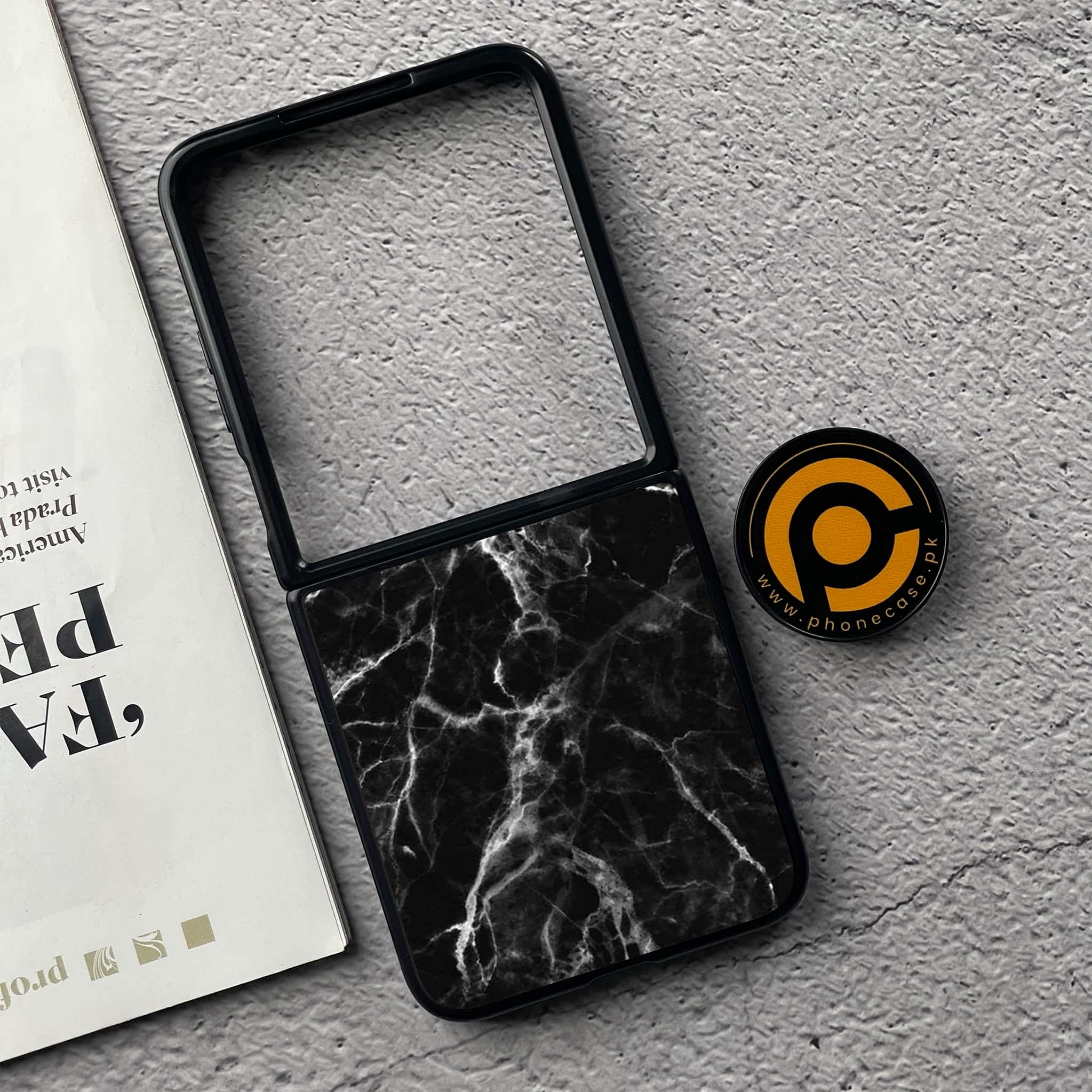 Xiaomi Mix Flip - Black Marble Series - Premium Metal  Printed soft Bumper shock Proof Case