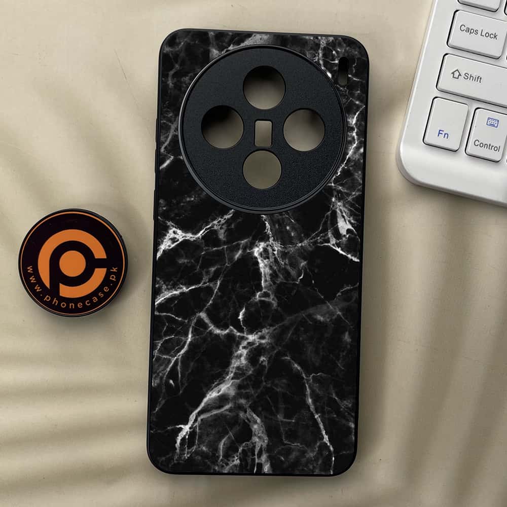 Vivo X200 - Black Marble Series - Premium Metal  Printed soft Bumper shock Proof Case
