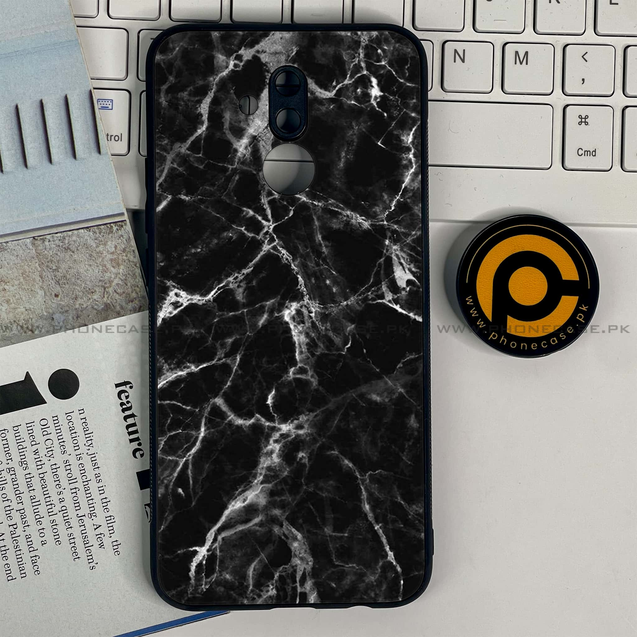 Huawei Mate 20 Lite - Black Marble Series - Premium Printed Glass soft Bumper shock Proof Case