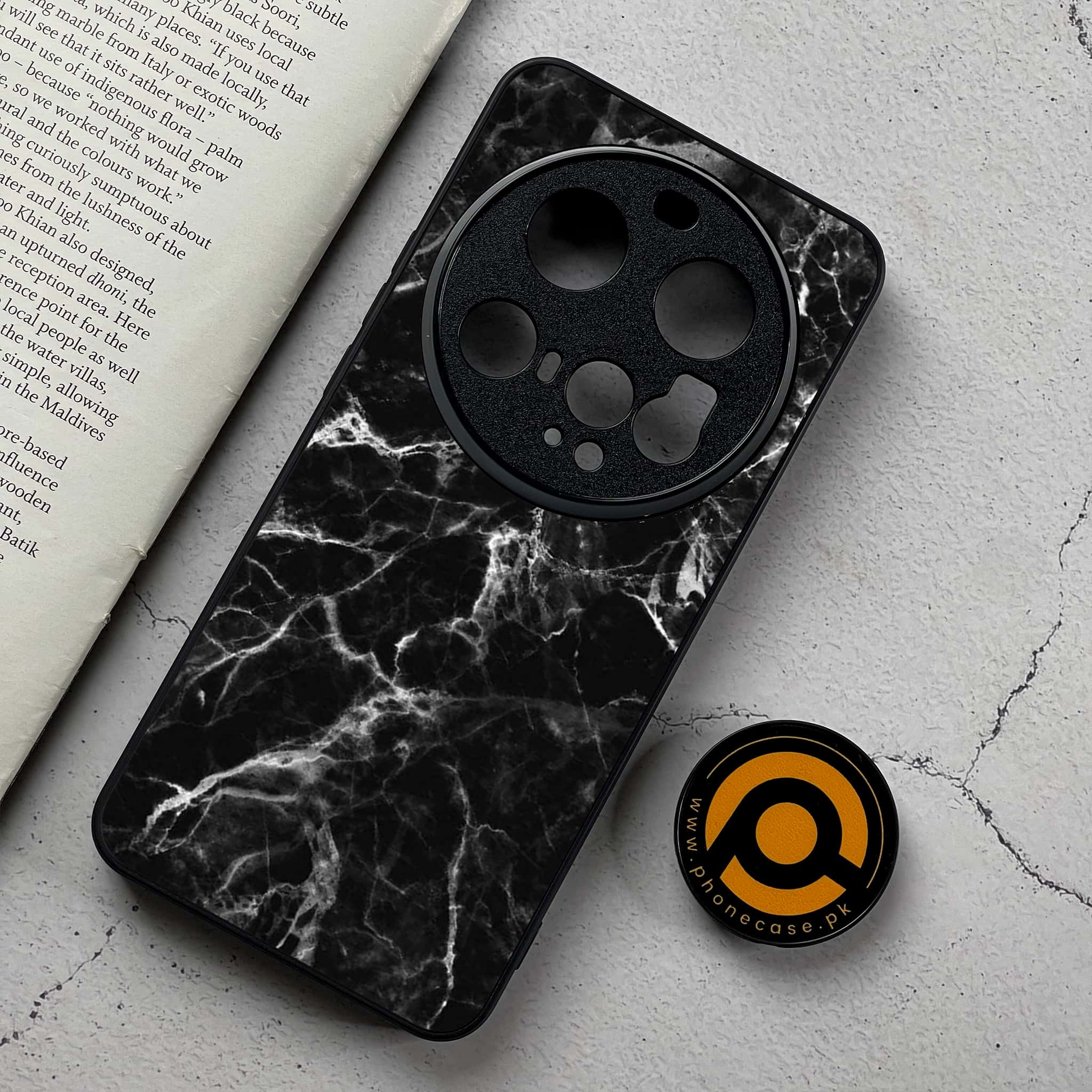 Xiaomi 15 Ultra - Black Marble Series - Premium Metal Printed Soft Bumper Shockproof Case