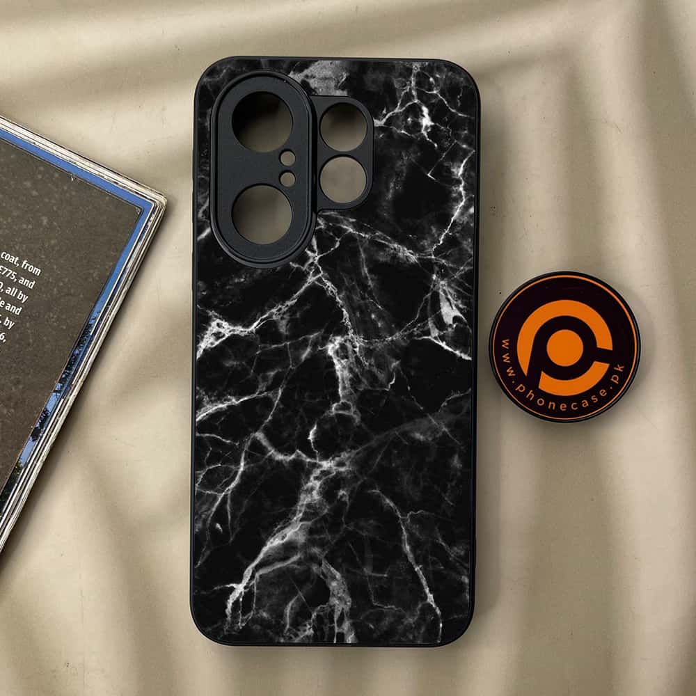 Vivo X200 FE - Black Marble Series - Premium Metal Printed soft Bumper Shock Proof Case