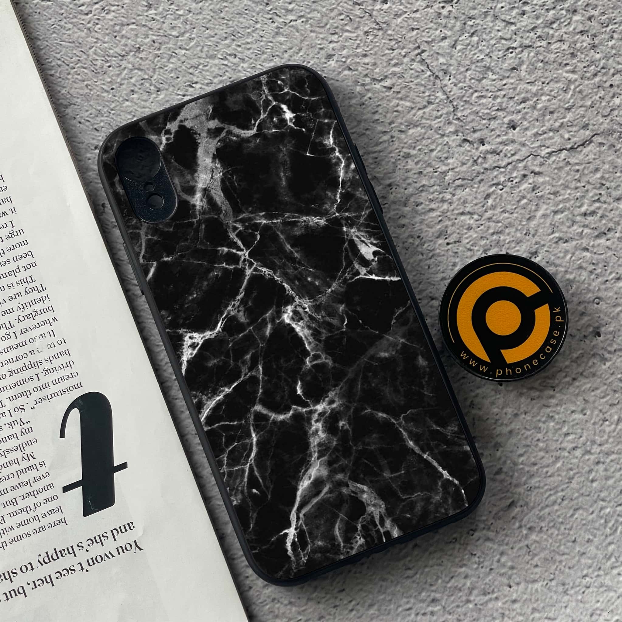 iPhone XR - Black Marble Series - Premium Metal Printed soft Bumper shock Proof Case