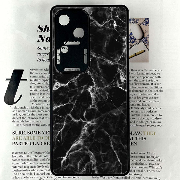 Vivo V30 - Black Marble Design 4 - Premium Printed Glass soft Bumper shock Proof Case CS-17137