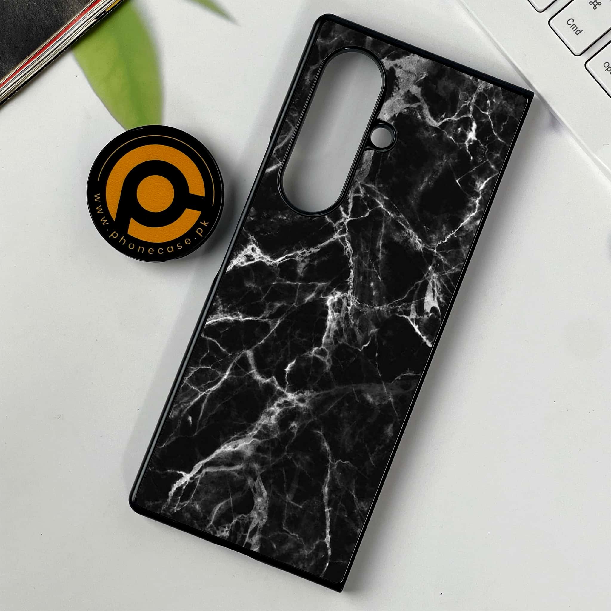 Samsung Galaxy Z Fold 7 - Black Marble Series - Premium Metal Printed soft Bumper shock Proof Case