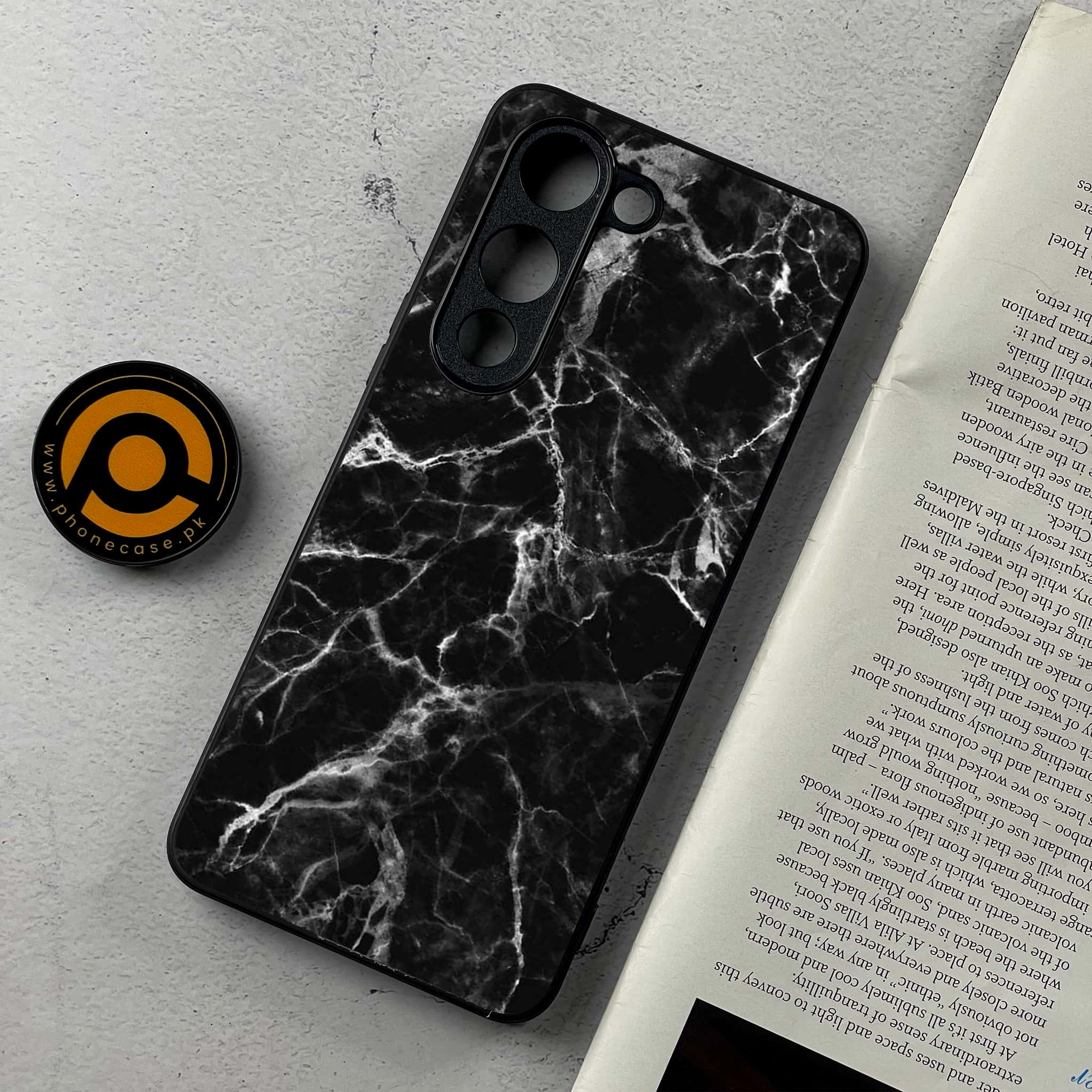 Vivo Y04 - Black Marble Series - Premium Metal Printed Soft Bumper Shockproof Case