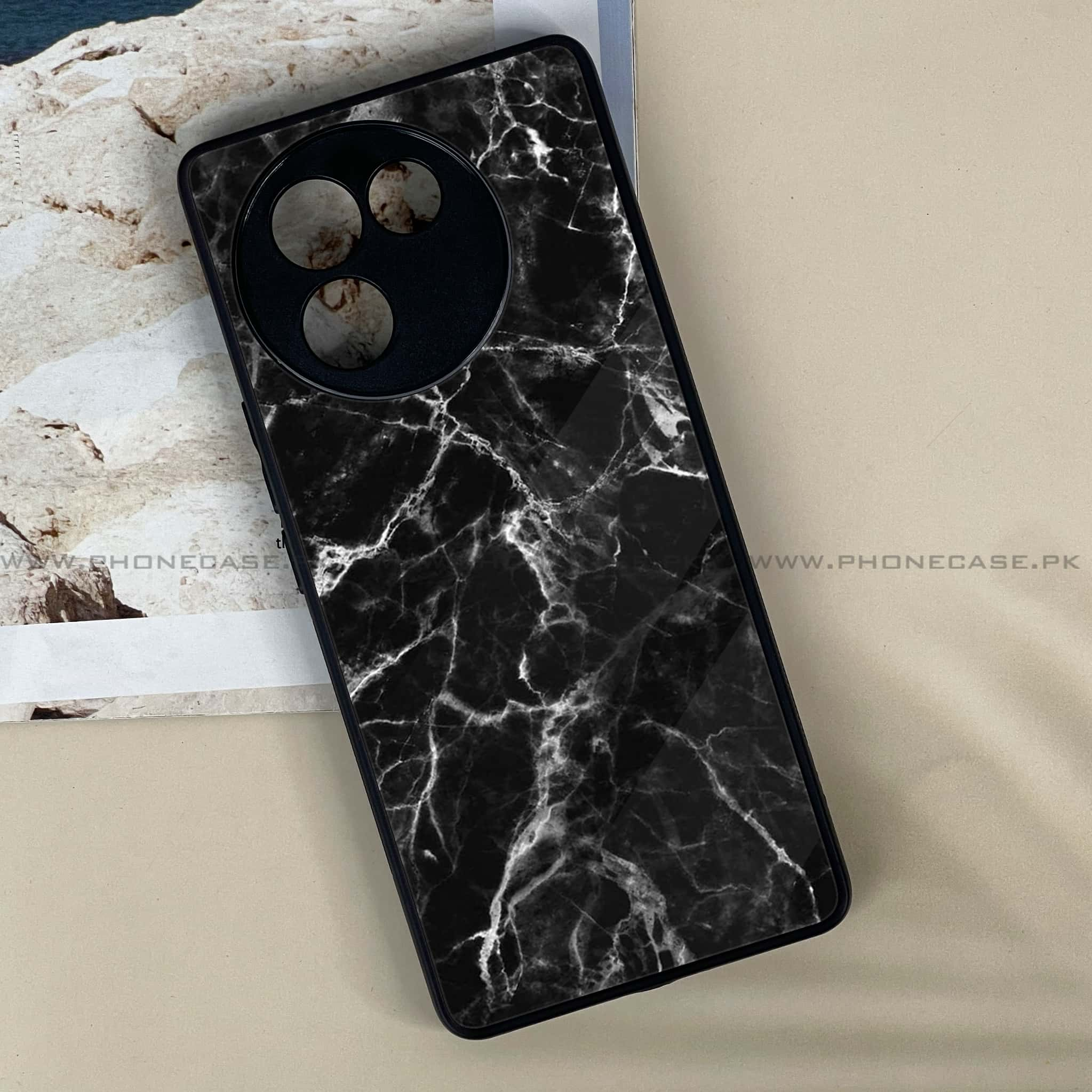 Vivo V30E - Black Marble Series - Premium Printed Metal soft Bumper shock Proof Case