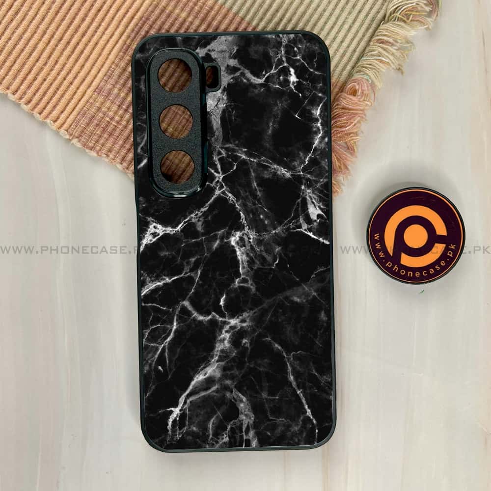 Infinix Hot 60i - Black Marble Series - Premium Metal Printed soft Bumper shock Proof Case
