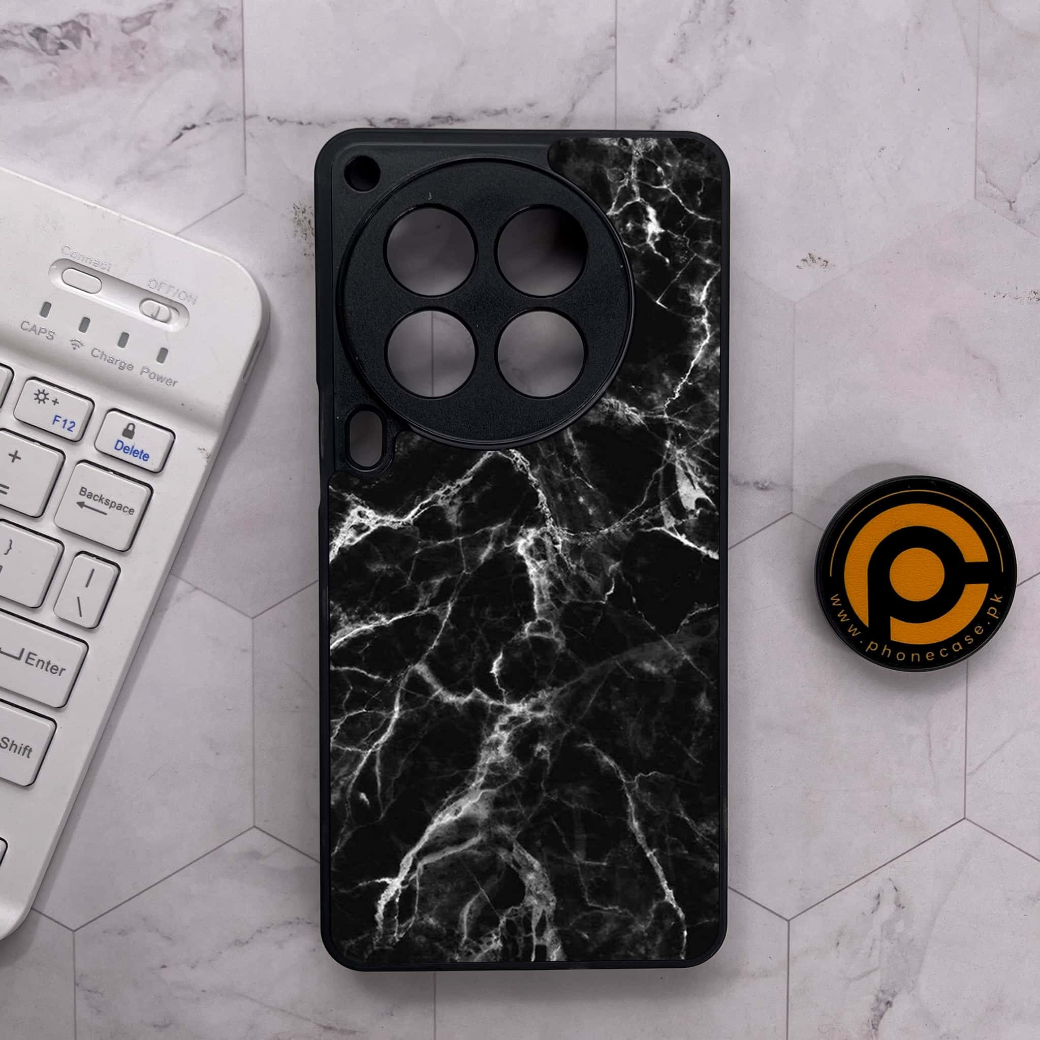 Tecno Camon 30 Premier - Black Marble Series - Premium Metal Printed soft Bumper shock Proof Case