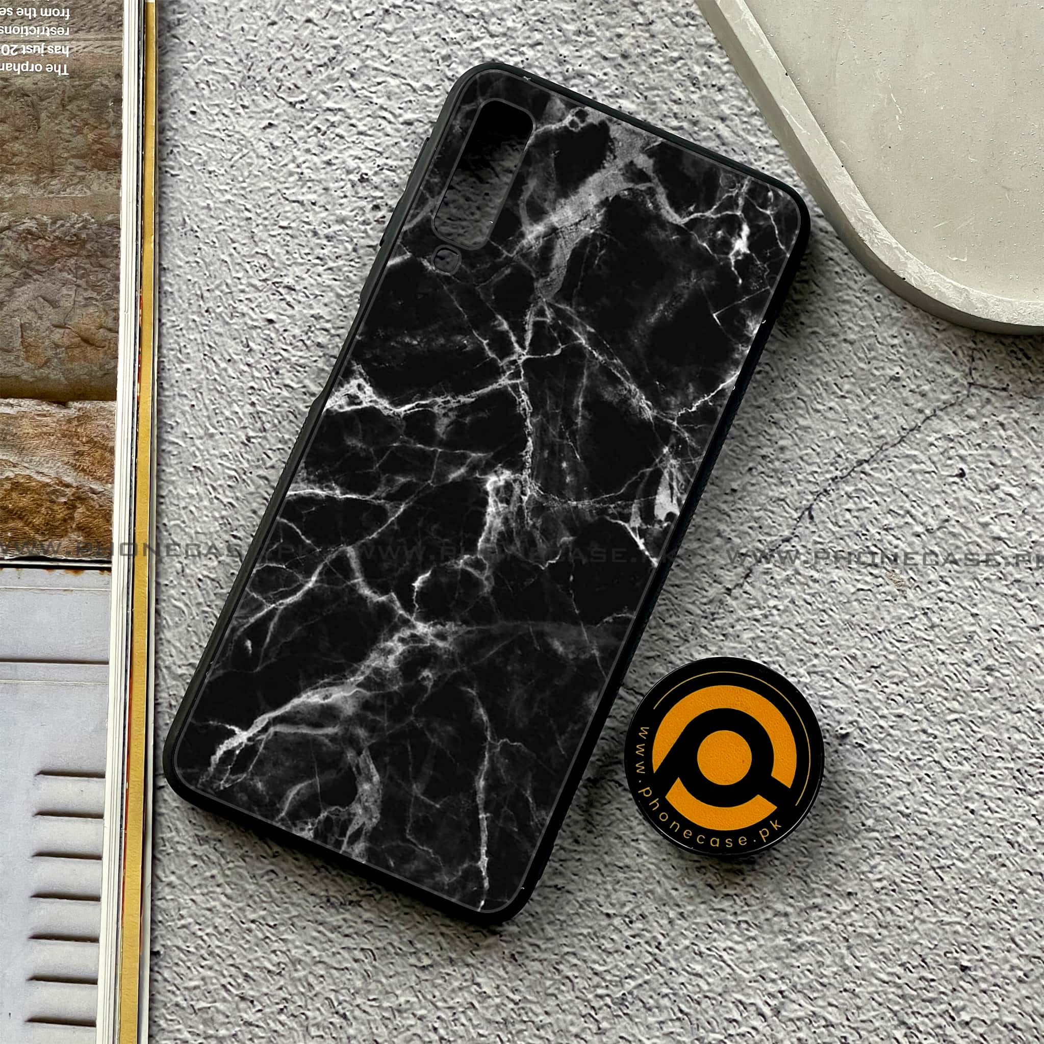 Galaxy A7 2018 - Black Marble Series - Premium Printed Metal soft Bumper shock Proof Case