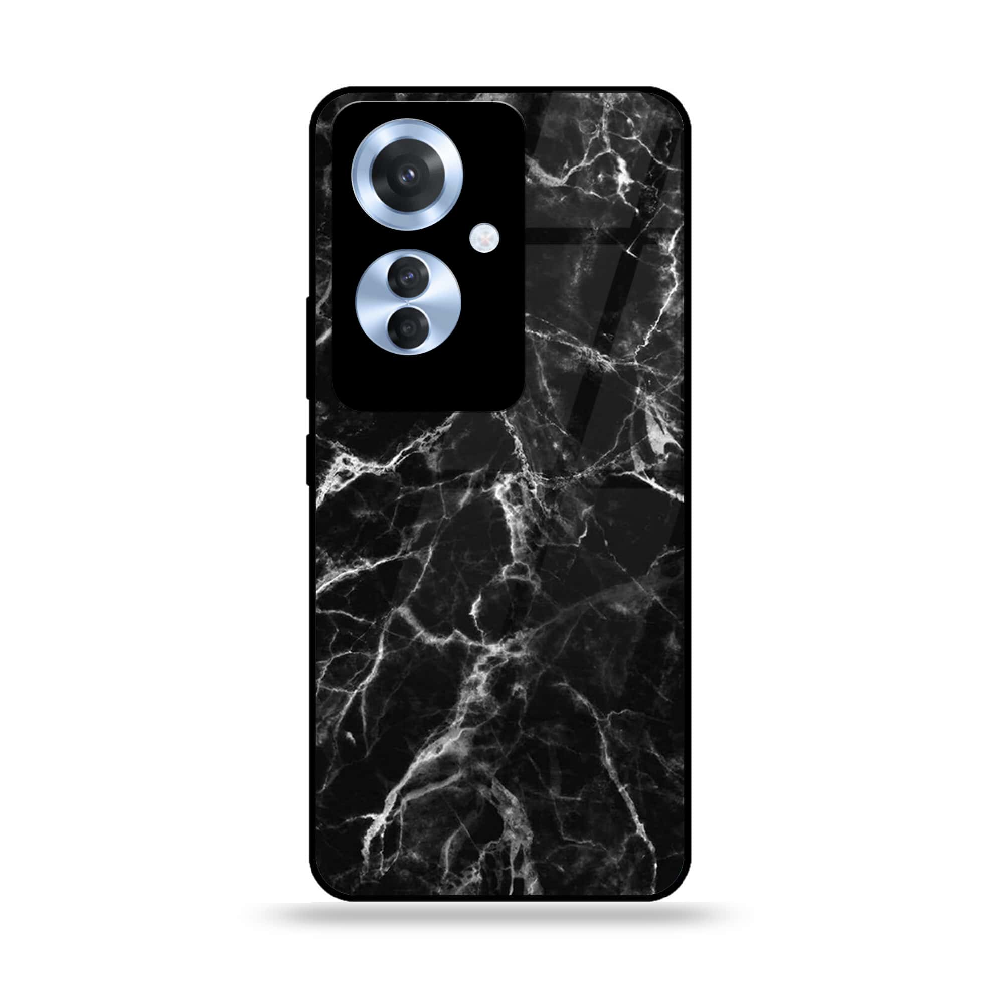 Oppo F25 Pro - Black Marble Series - Premium Printed Glass soft Bumper shock Proof Case