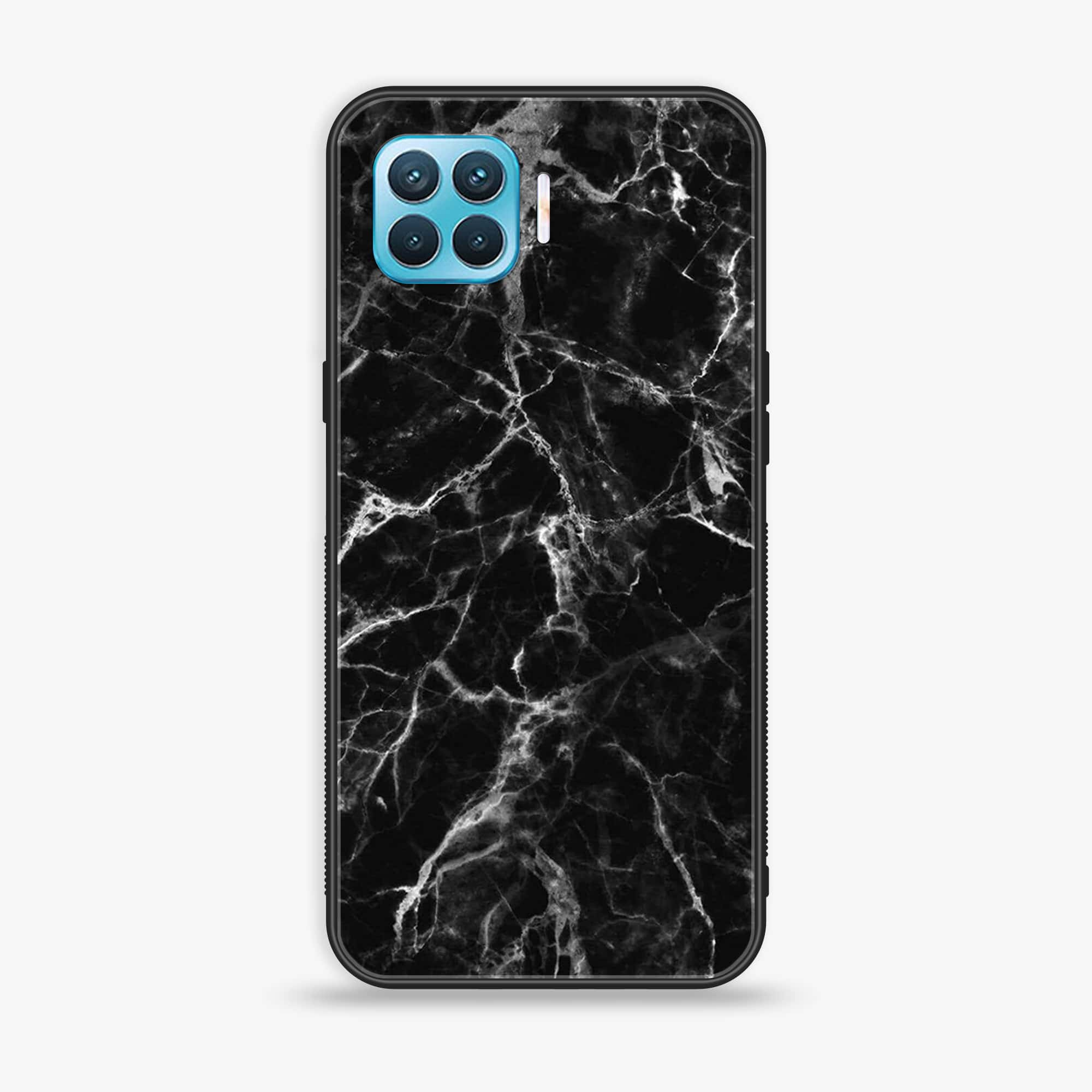 Oppo F17 - Black Marble Series - Premium Printed Glass soft Bumper shock Proof Case