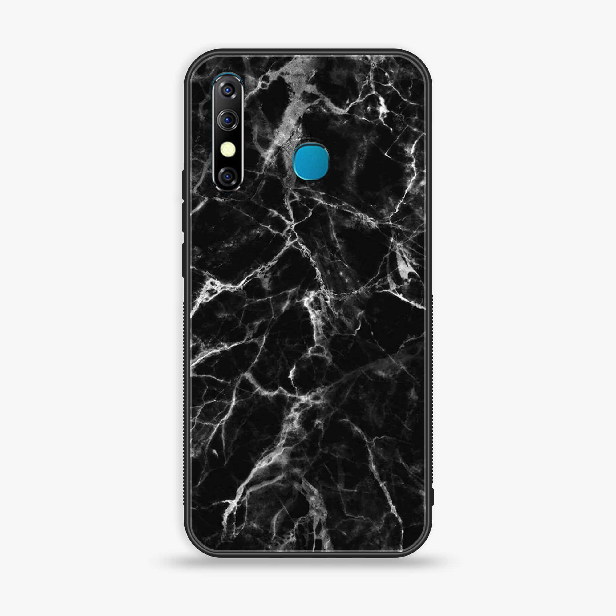 Infinix Hot 8 - Black Marble Series - Premium Printed Glass soft Bumper shock Proof Case
