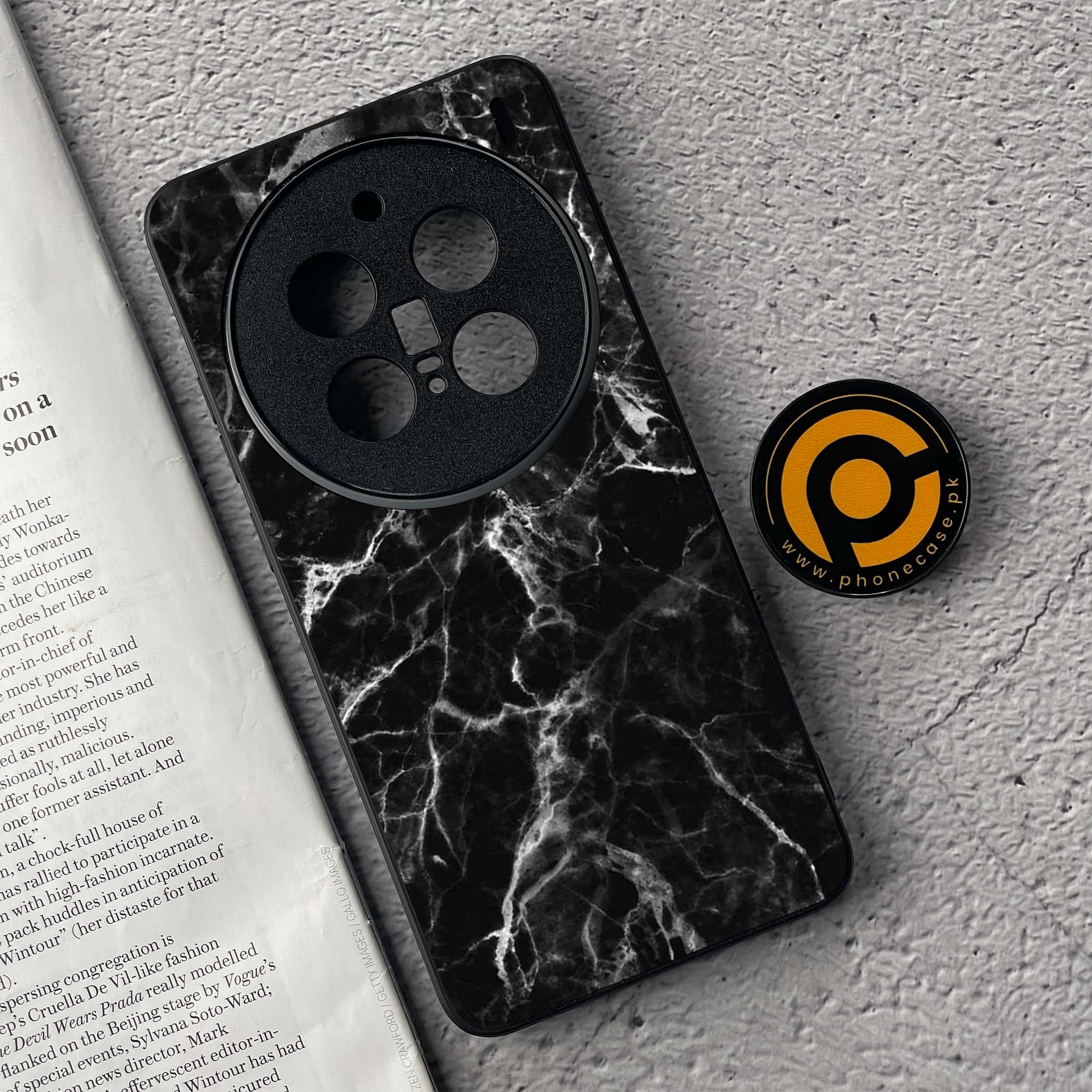 Vivo X200 Pro - Black Marble Series - Premium Metal  Printed soft Bumper shock Proof Case