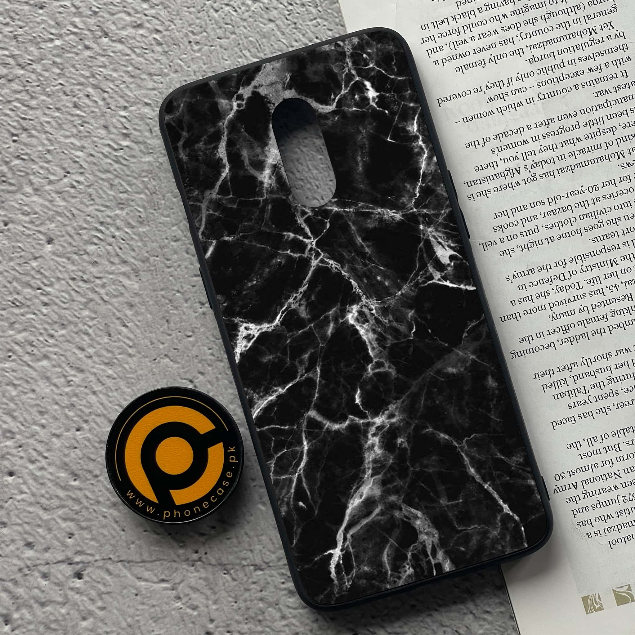 OnePlus 7 - Black Marble Series - Premium Printed Glass soft Bumper shock Proof Case