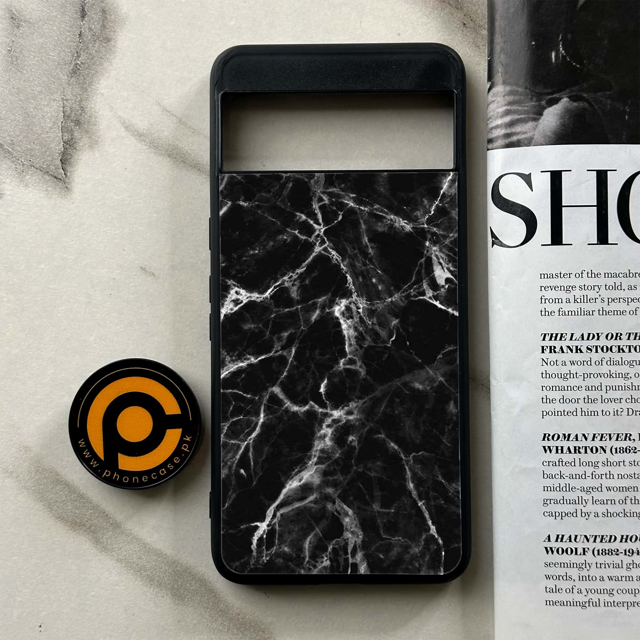 Google Pixel 8 Pro - Black Marble Series - Premium Printed Glass soft Bumper shock Proof Case