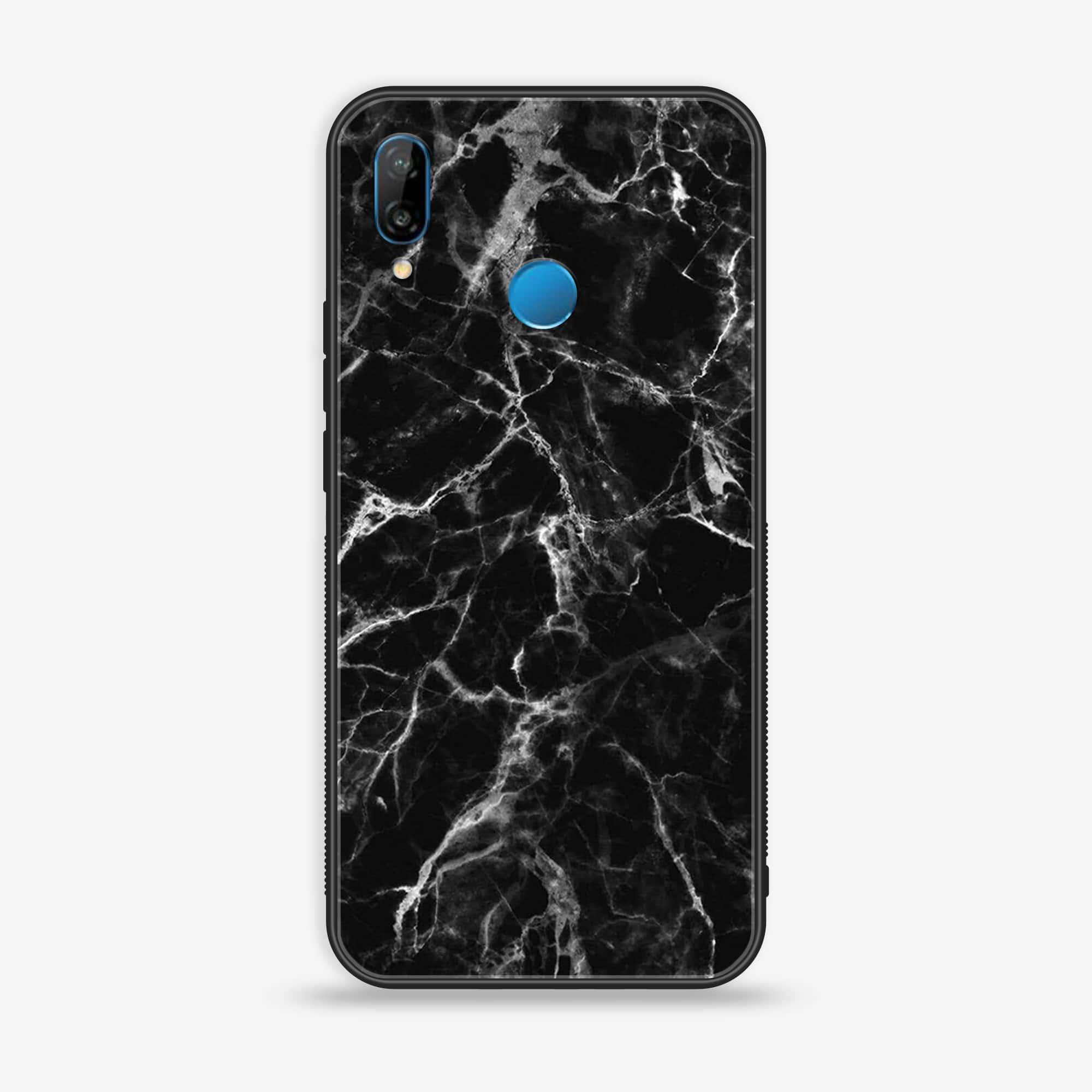 Huawei P20 lite - Black Marble Series - Premium Printed Glass soft Bumper shock Proof Case