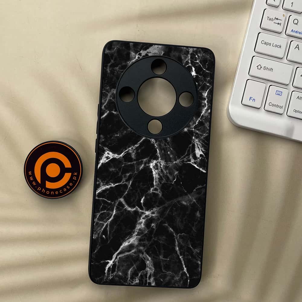 HONOR X9b 5G - Black Marble Series - Premium Metal  Printed soft Bumper shock Proof Case