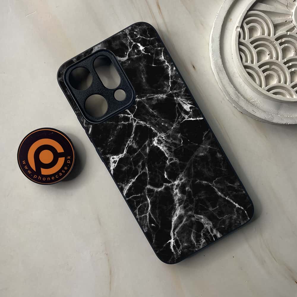 Oppo Reno 14 5G - Black Marble Series - Premium Metal Printed soft Bumper shock Proof Case