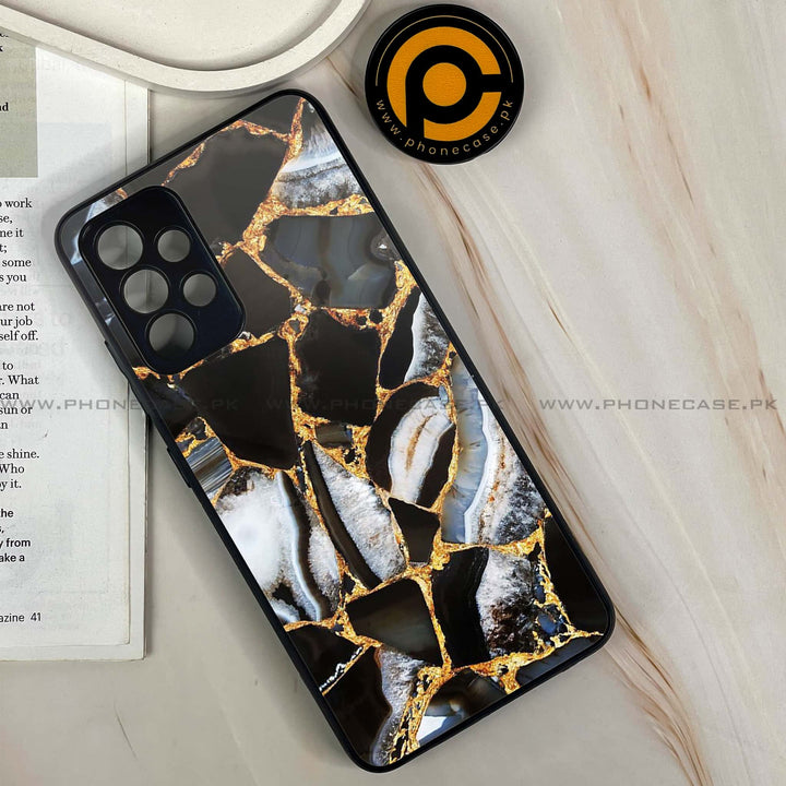 Samsung Galaxy A13 - Black Marble Design 5  - Premium Printed Glass soft Bumper shock Proof Case CS-44877