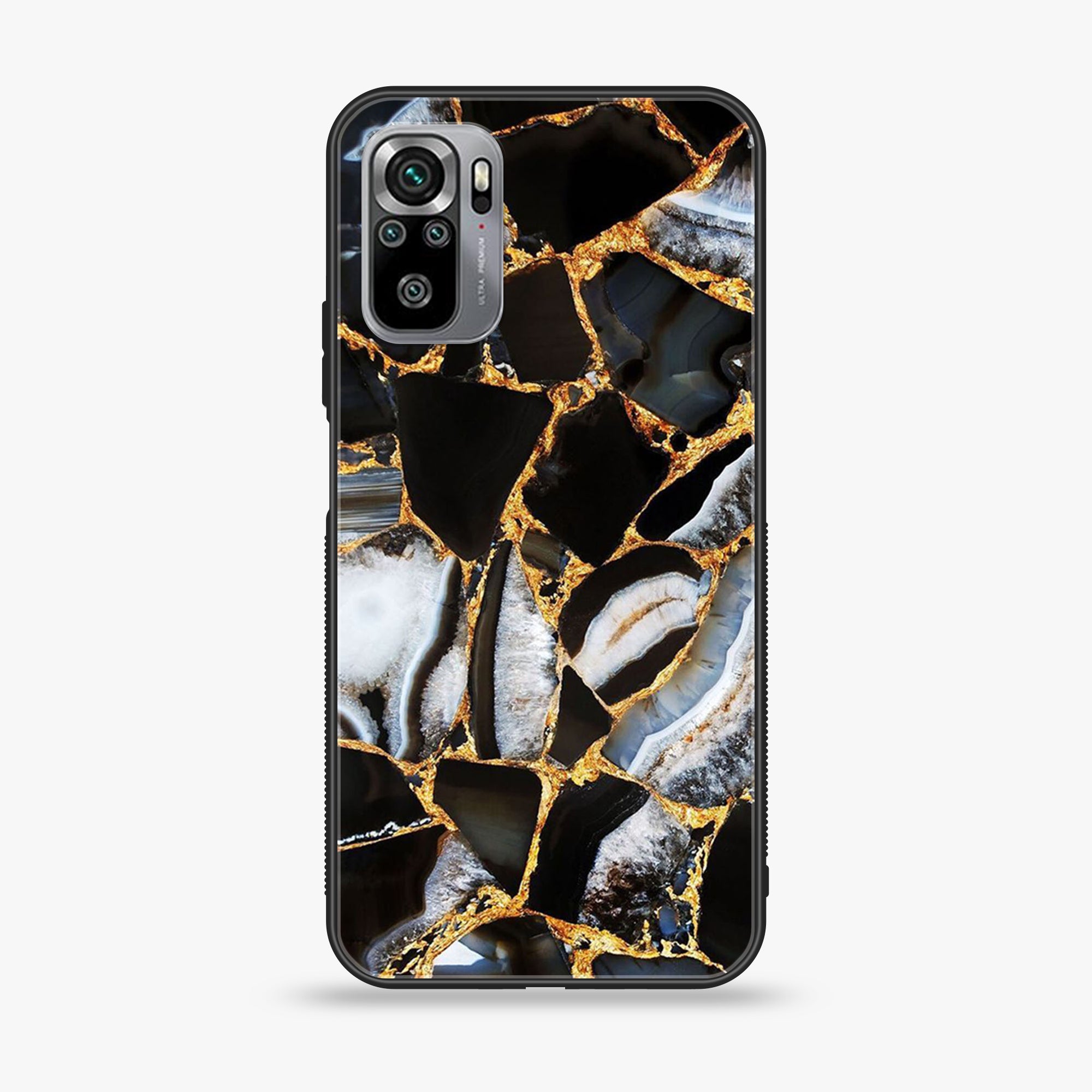 Xiaomi Redmi Note 10S - Black Marble Series - Premium Printed Glass soft Bumper shock Proof Case