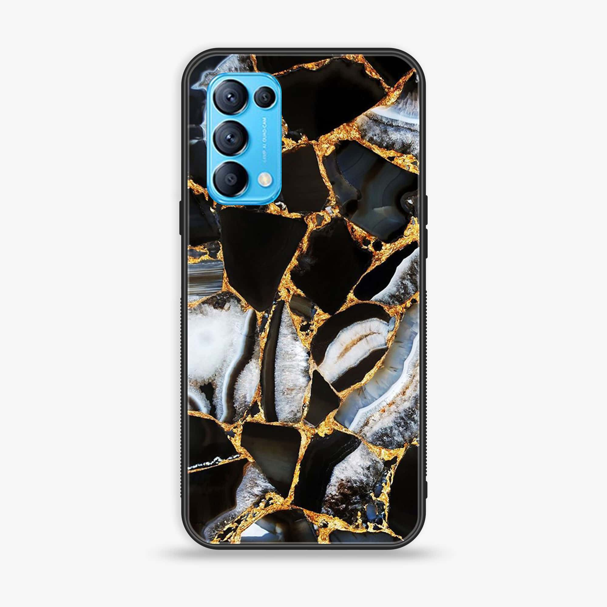 Oppo Reno 5 - Black Marble Series - Premium Printed Glass soft Bumper shock Proof Case