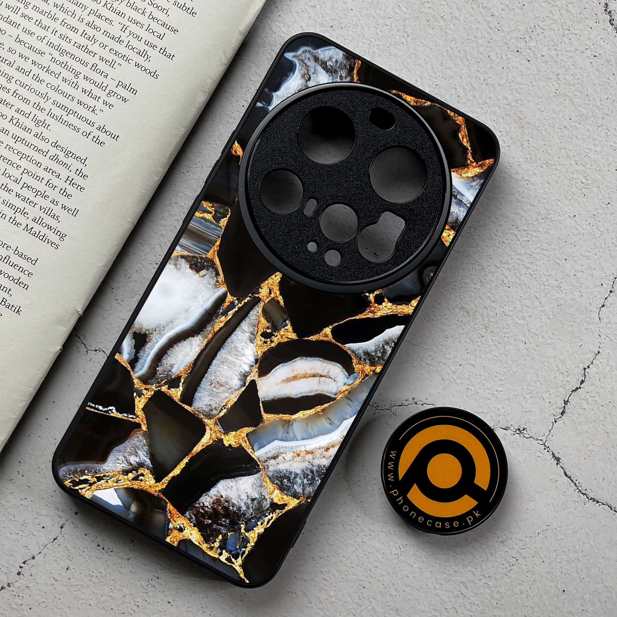 Xiaomi 15 Ultra - Black Marble Series - Premium Metal Printed Soft Bumper Shockproof Case