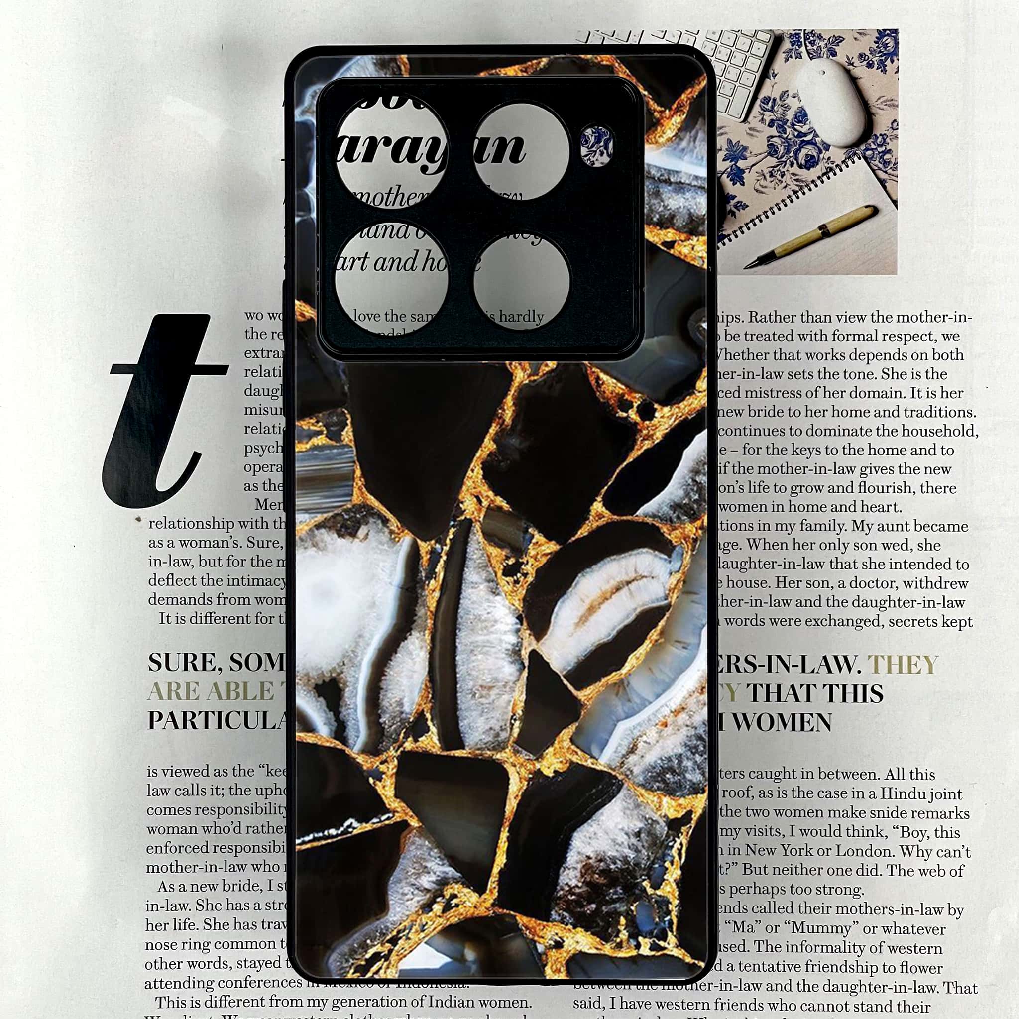Infinix Note 40 Pro Plus - Black Marble Series - Premium Metal Printed soft Bumper shock Proof Case