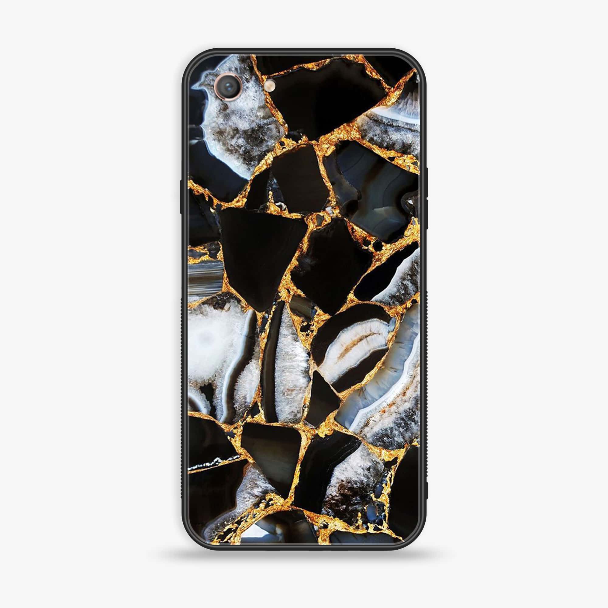 Oppo A71 (2018) - Black Marble Series - Premium Printed Glass soft Bumper shock Proof Case