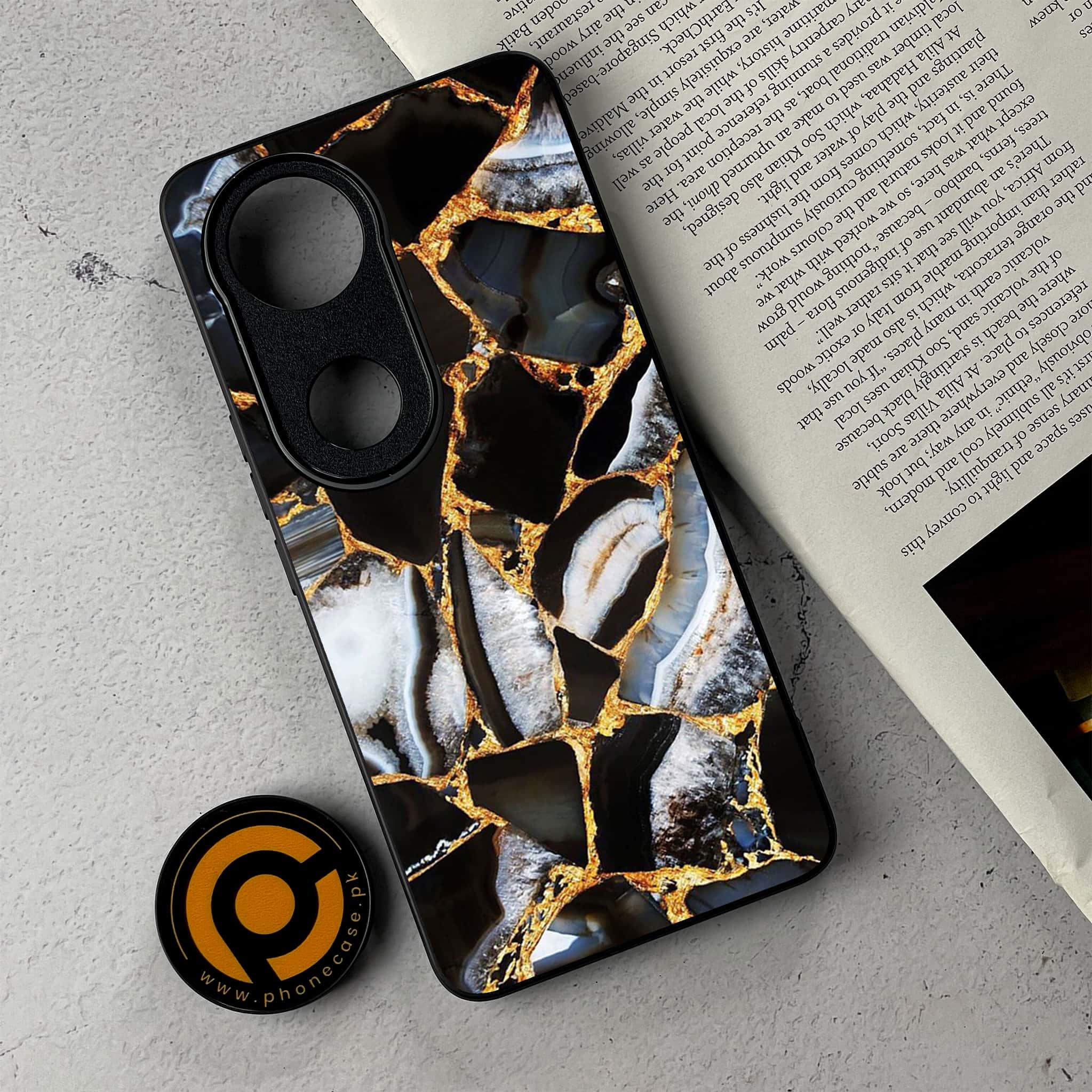 Vivo V50 - Black Marble Series - Premium Metal Printed Soft Bumper Shockproof Case