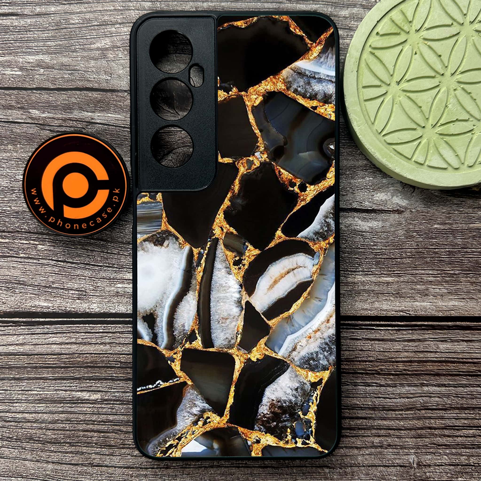 Realme C65  - Black Marble Series - Premium Metal Printed soft Bumper shock Proof Case
