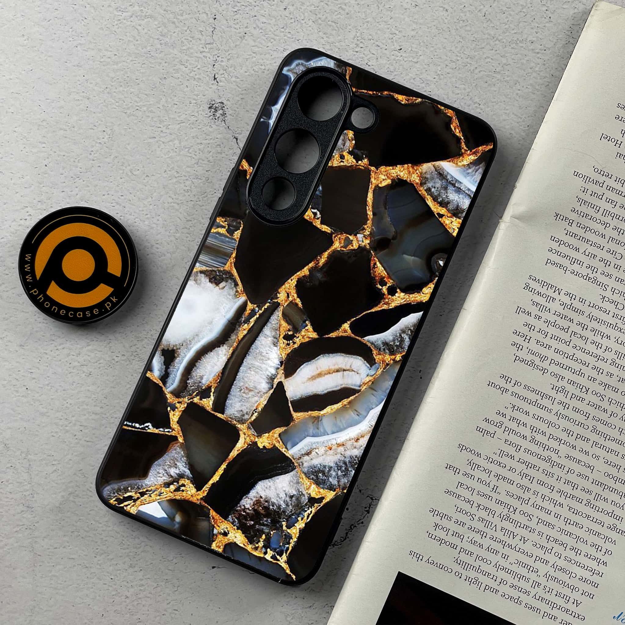 Vivo Y04 - Black Marble Series - Premium Metal Printed Soft Bumper Shockproof Case