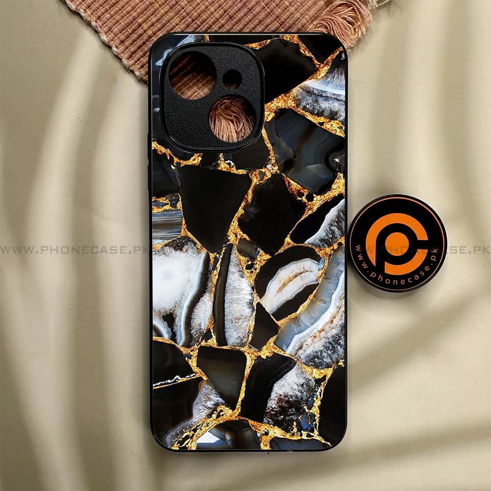 Tecno Spark 40C - Black Marble Series - Premium Metal Printed soft Bumper shock Proof Case
